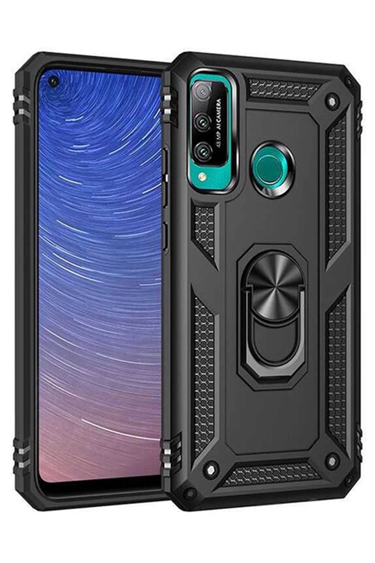 CepteToptan Huawei P40 Lite E Kılıf Sofya Yüzüklü Silikon Kapak - Siyah - DROPX2311-8330