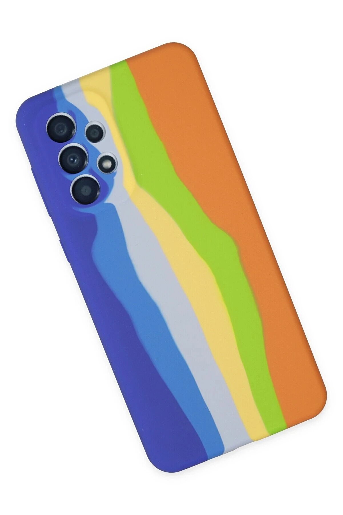 Samsung Galaxy A73 5G Kılıf Ebruli̇ Lansman Si̇li̇kon - Mavi̇-Turuncu - Dropx8228-8580