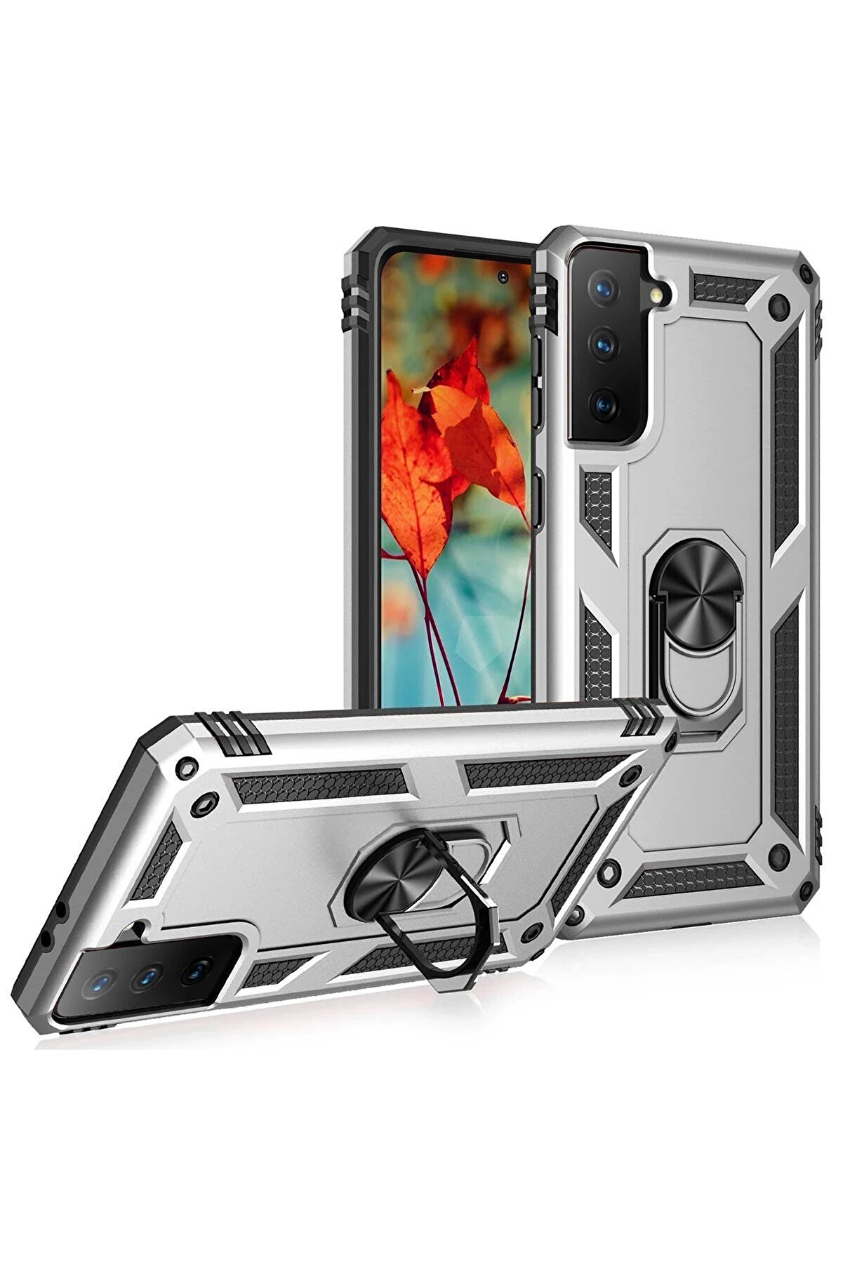 Samsung Galaxy S21 Kılıf Sofya Yüzüklü Si̇li̇kon Kapak - Gümüş - Dropx3810-1743