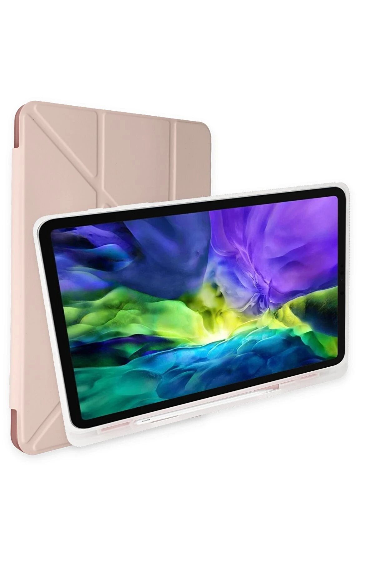 CepteToptan iPad Pro 12.9 (2021) Kılıf Kalemlikli Mars Tablet Kılıfı - Rose Gold - DROPX8922-3782