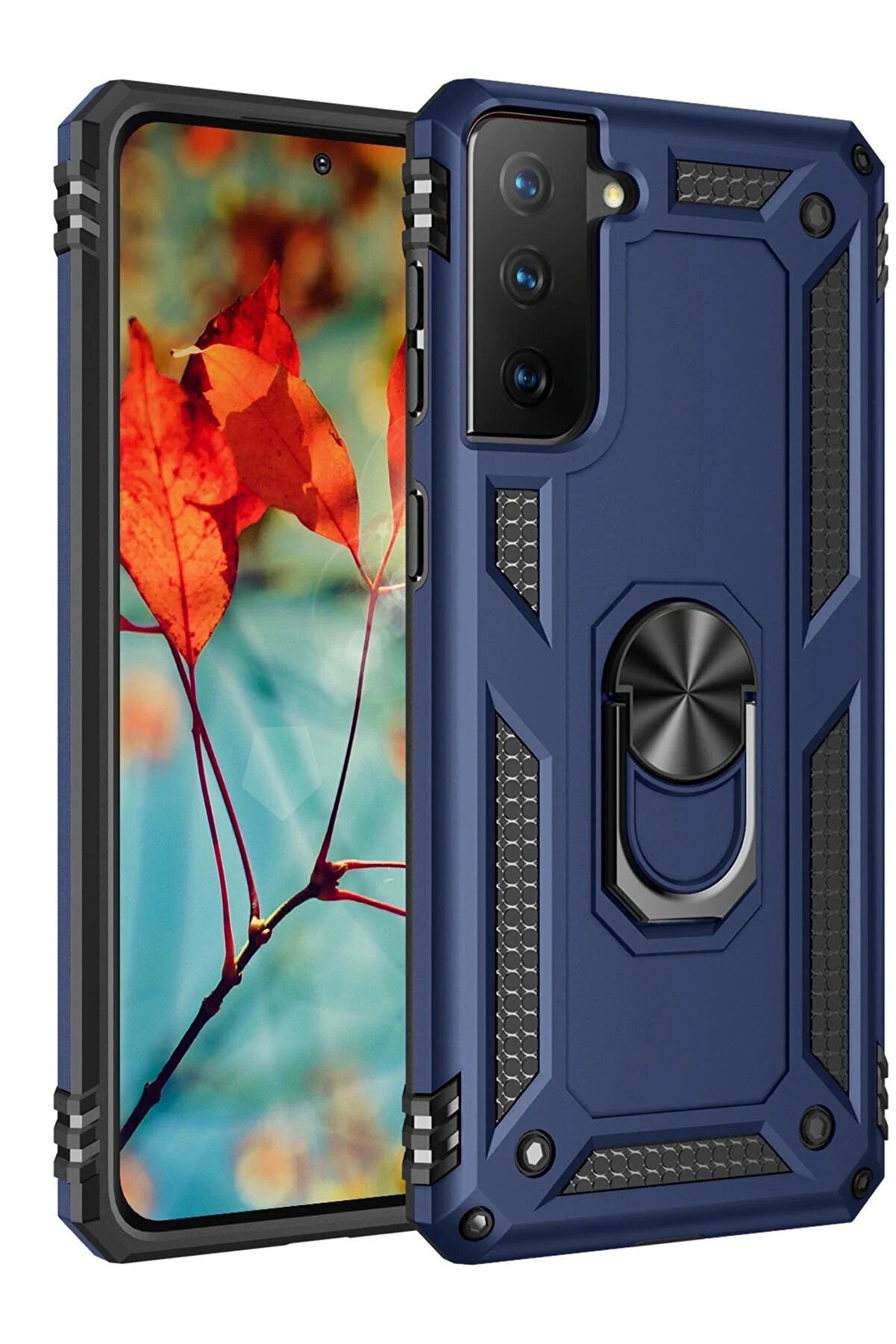 CepteToptan Samsung Galaxy S21 Kılıf Sofya Yüzüklü Silikon Kapak - Lacivert - DROPX8464-2040