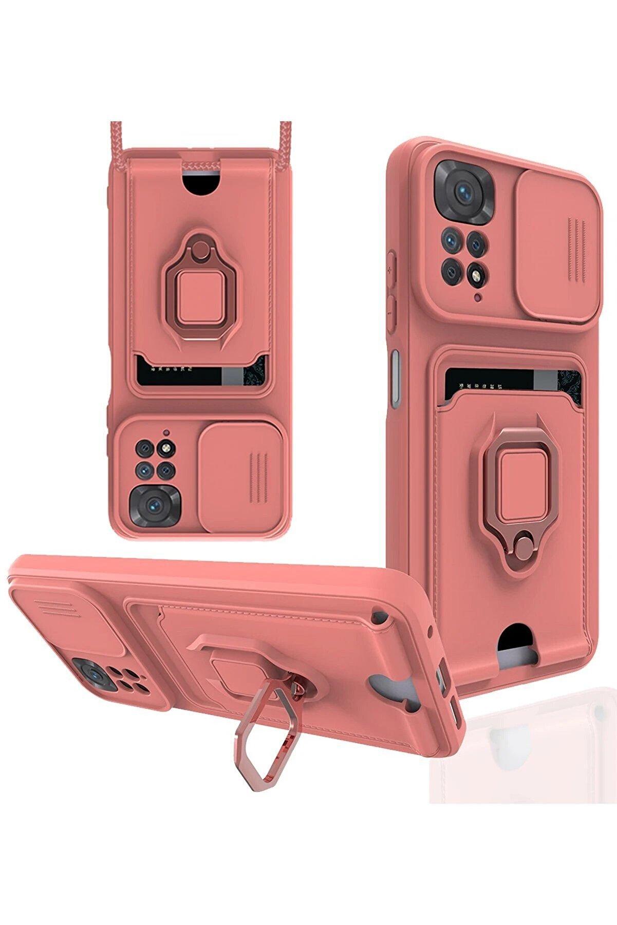 CepteToptan Xiaomi Redmi Note 11 Kılıf Zuma Kartvizitli Yüzüklü Silikon - Pembe - DROPX6433-4968