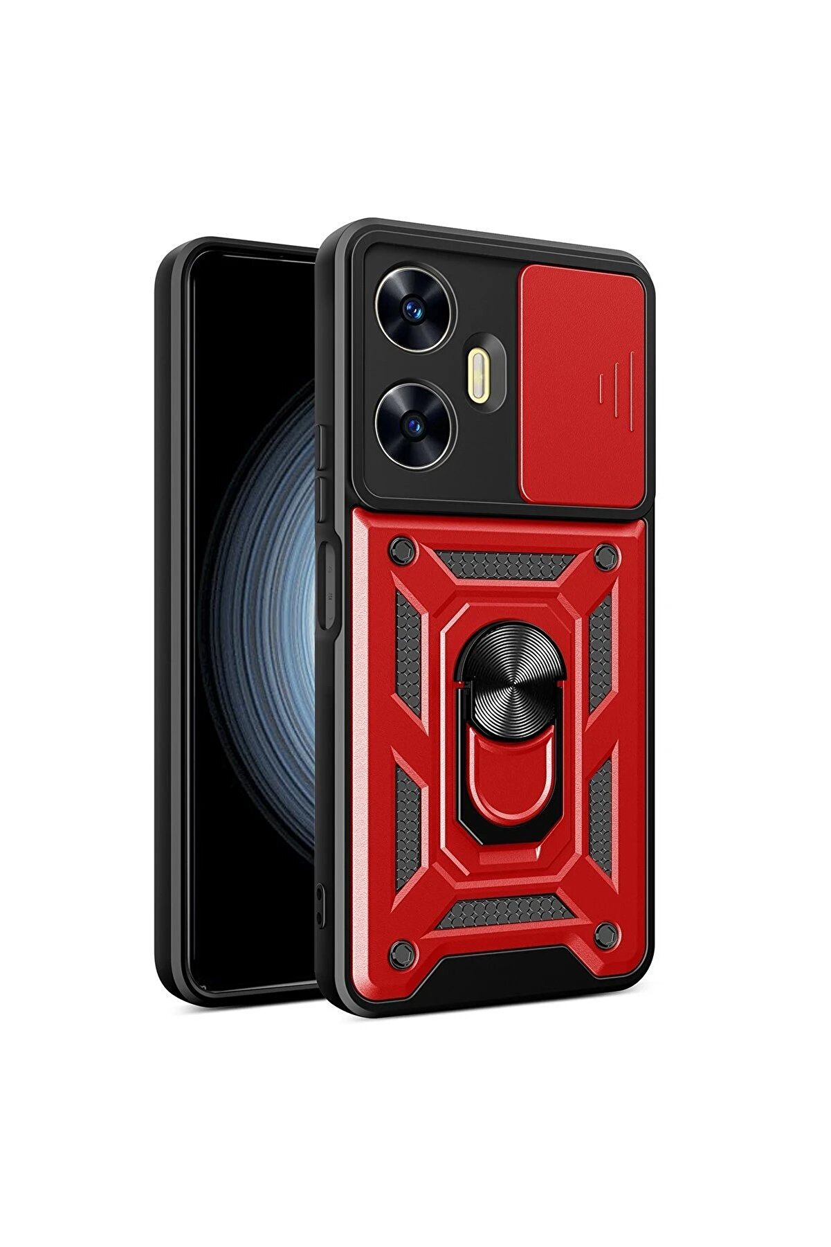 CepteToptan Realme C55 Kılıf Pars Lens Yüzüklü Silikon - Kırmızı - DROPX2574-5563