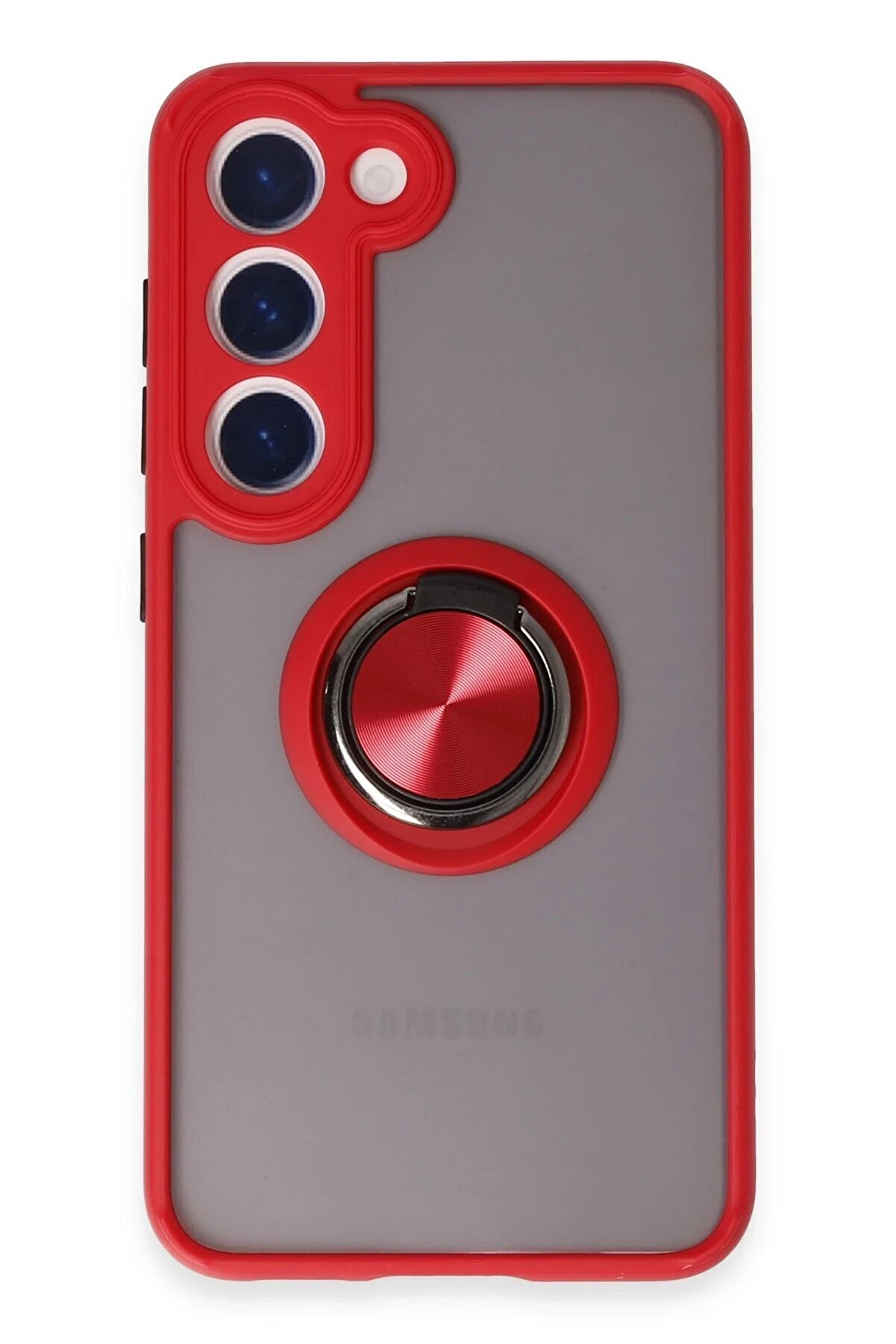 CepteToptan Samsung Galaxy S23 Kılıf Montreal Yüzüklü Silikon Kapak - Kırmızı - DROPX2962-6668