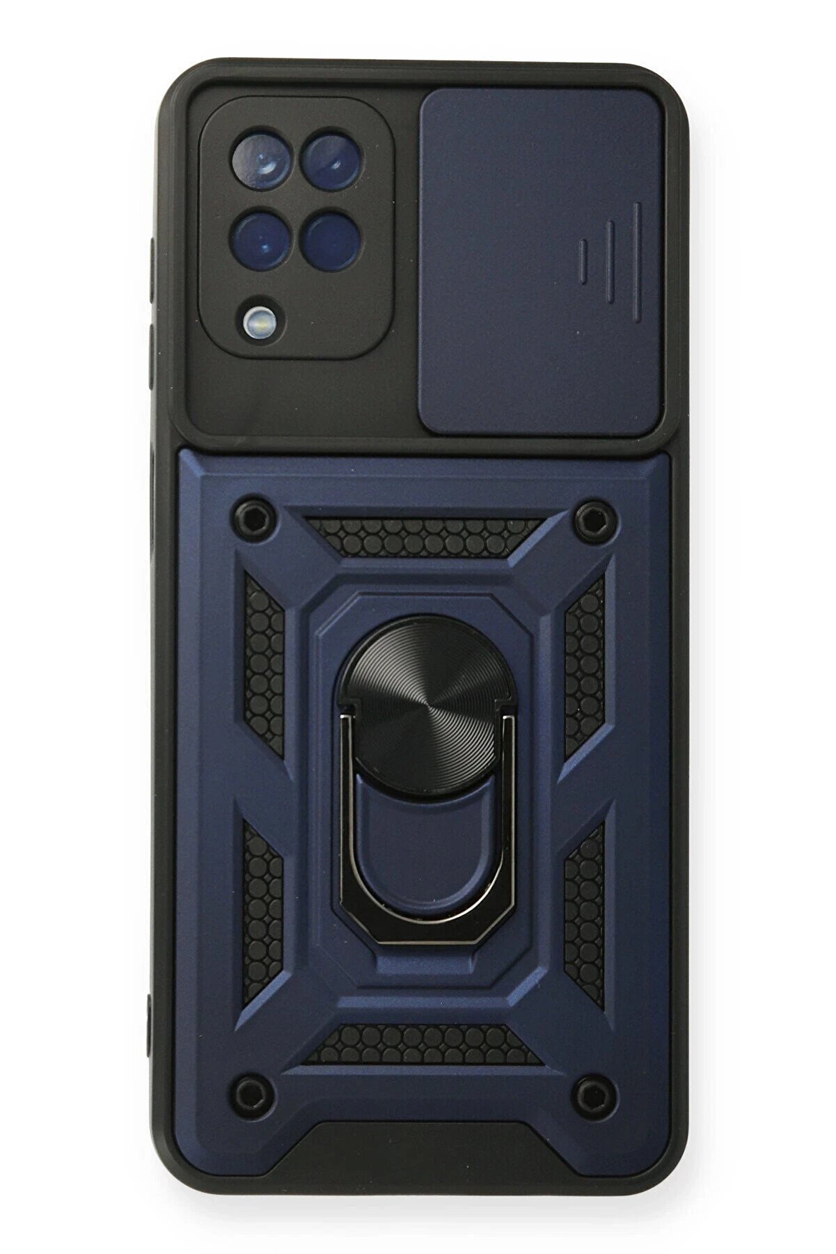 CepteToptan Samsung Galaxy A12 Kılıf Pars Lens Yüzüklü Silikon - Lacivert - DROPX3408-6009