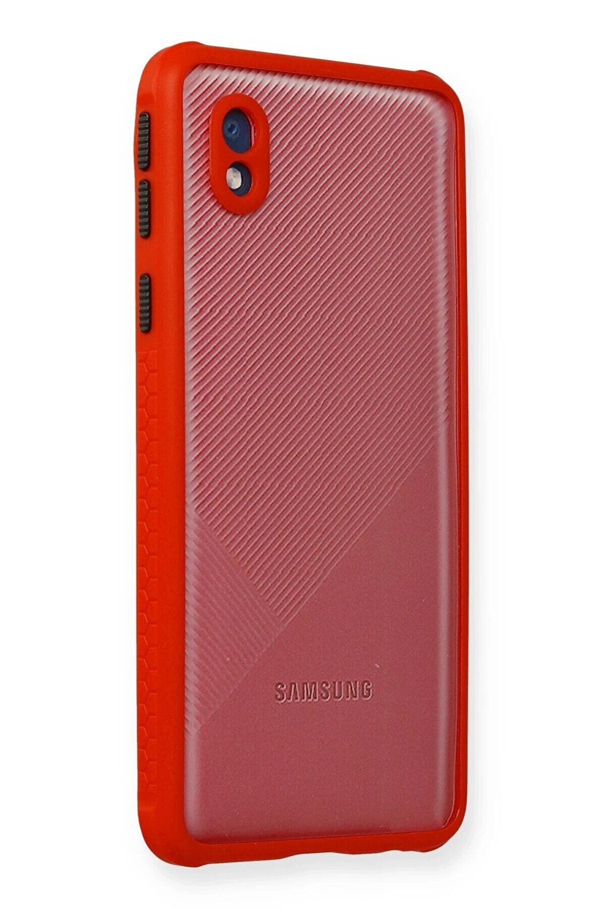 CepteToptan Samsung Galaxy A01 Core Kılıf Miami Şeffaf Silikon - Kırmızı - DROPX8781-7539