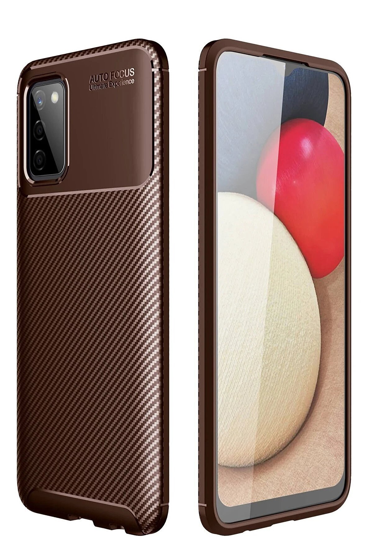 CepteToptan Samsung Galaxy A02S Kılıf Auto Focus Karbon Kapak - Kahverengi - DROPX6610-5686