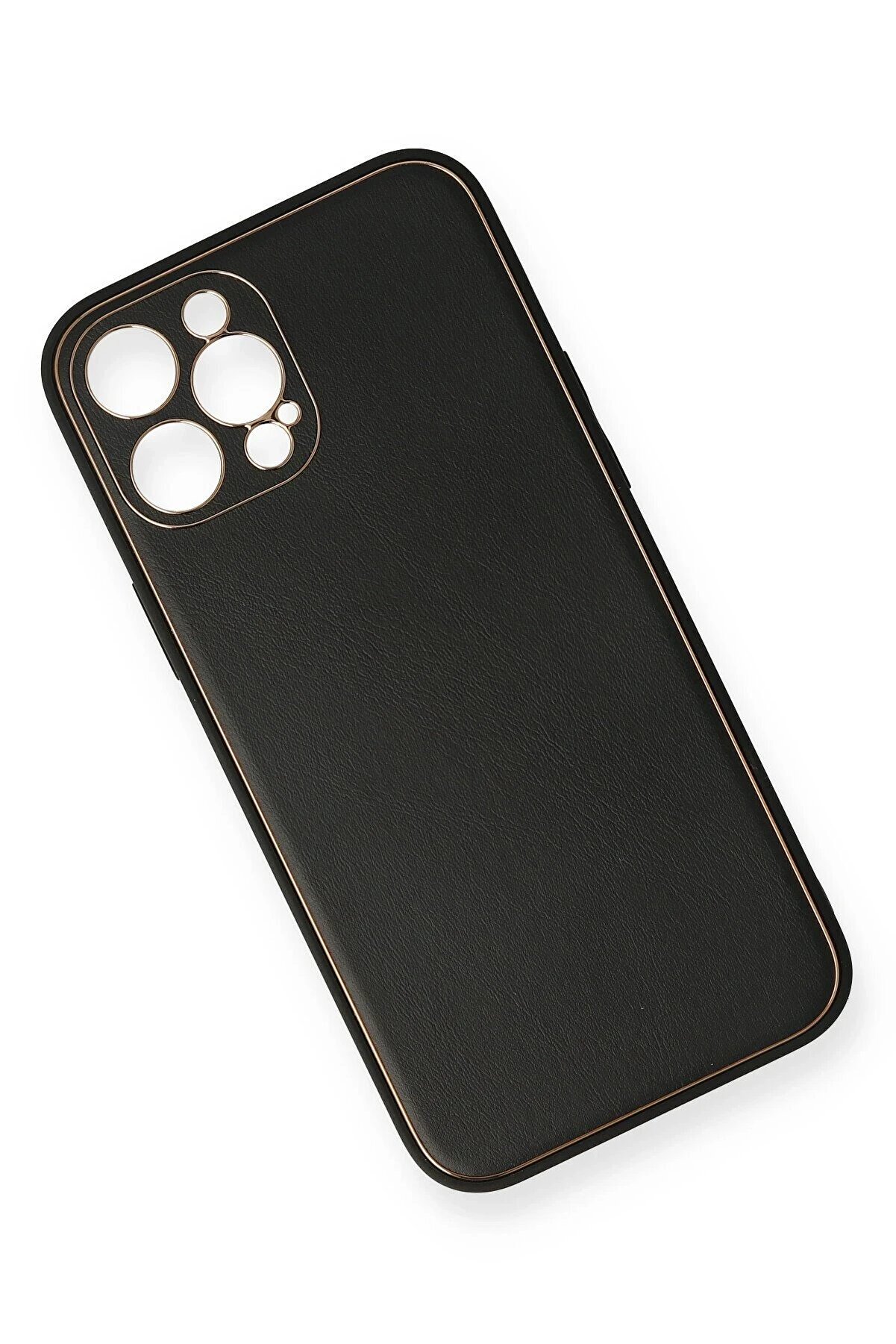 İphone 12 Pro Max Kılıf Coco Deri̇ Si̇li̇kon Kapak - Si̇yah - Dropx6961-2784