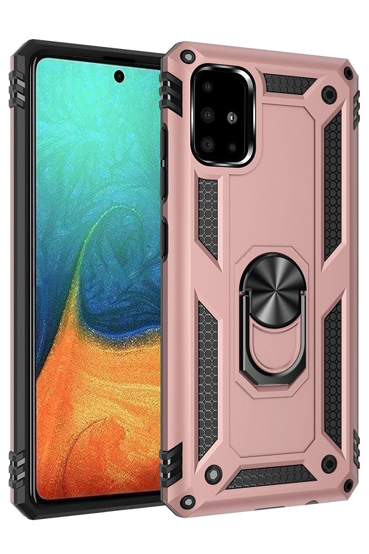 CepteToptan Samsung Galaxy A71 Kılıf Sofya Yüzüklü Silikon Kapak - Rose - DROPX1906-5339