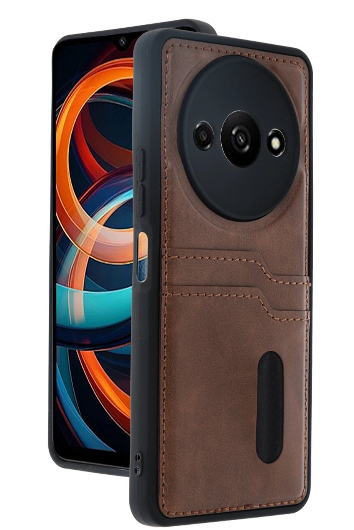 CepteToptan Xiaomi Redmi A3 4G Kılıf Sara Kartvizitli Deri Kılıf - Taba - DROPX9103-5406