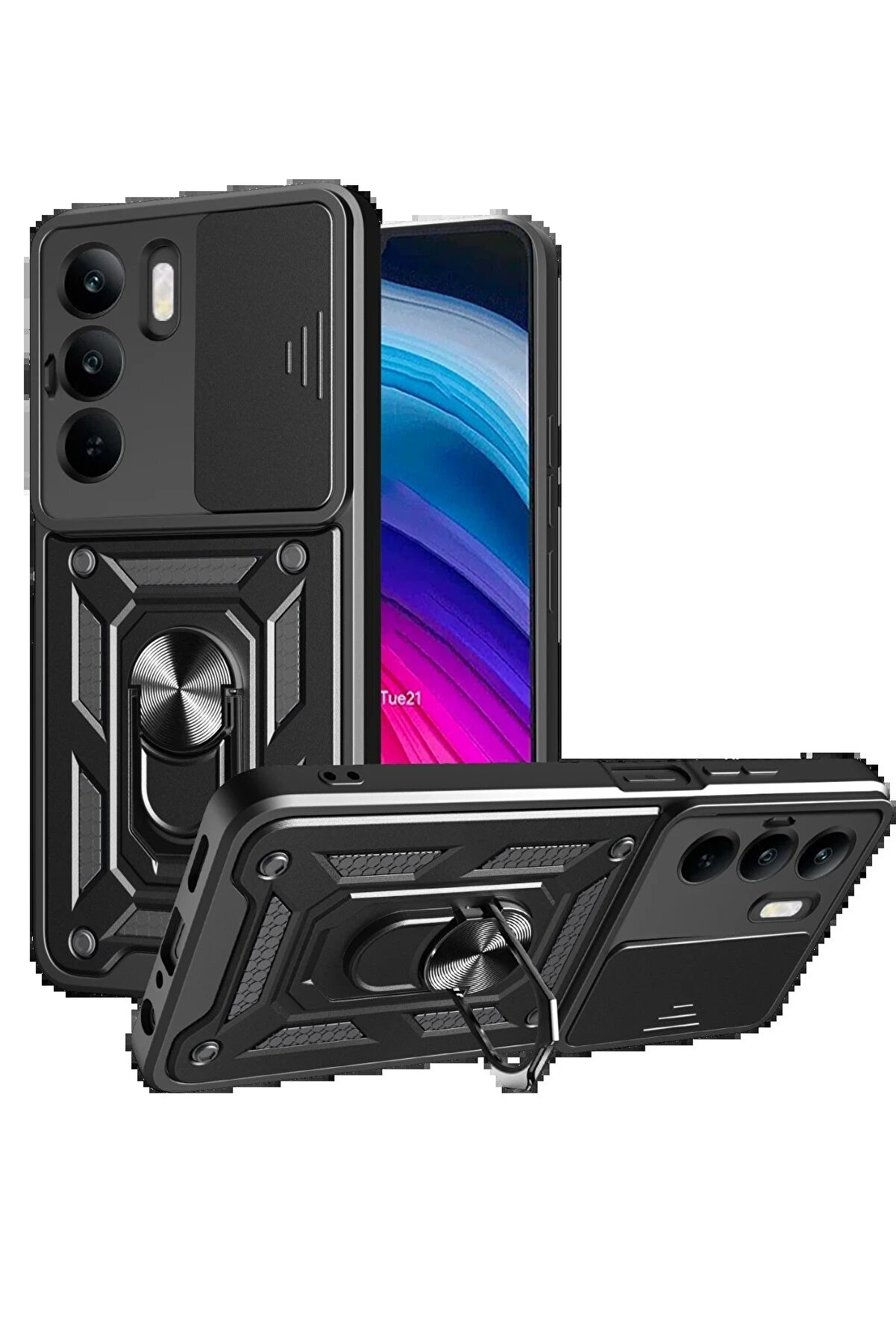 CepteToptan Realme C75 4G Kılıf Pars Lens Yüzüklü Silikon - Siyah - DROPX4113-3150