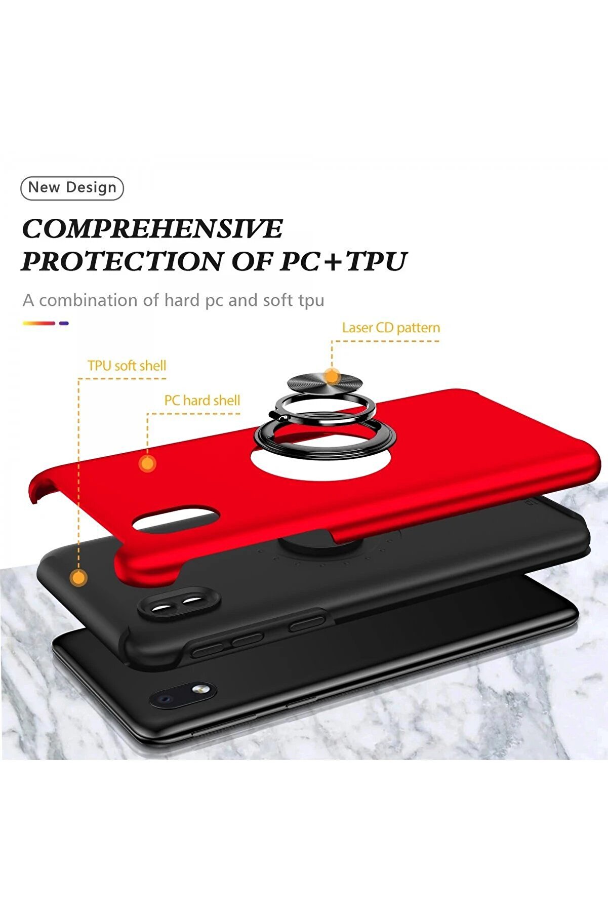 Samsung Galaxy A01 Core Kılıf Eli̇t Yüzüklü Kapak - Kırmızı - Dropx8775-8322