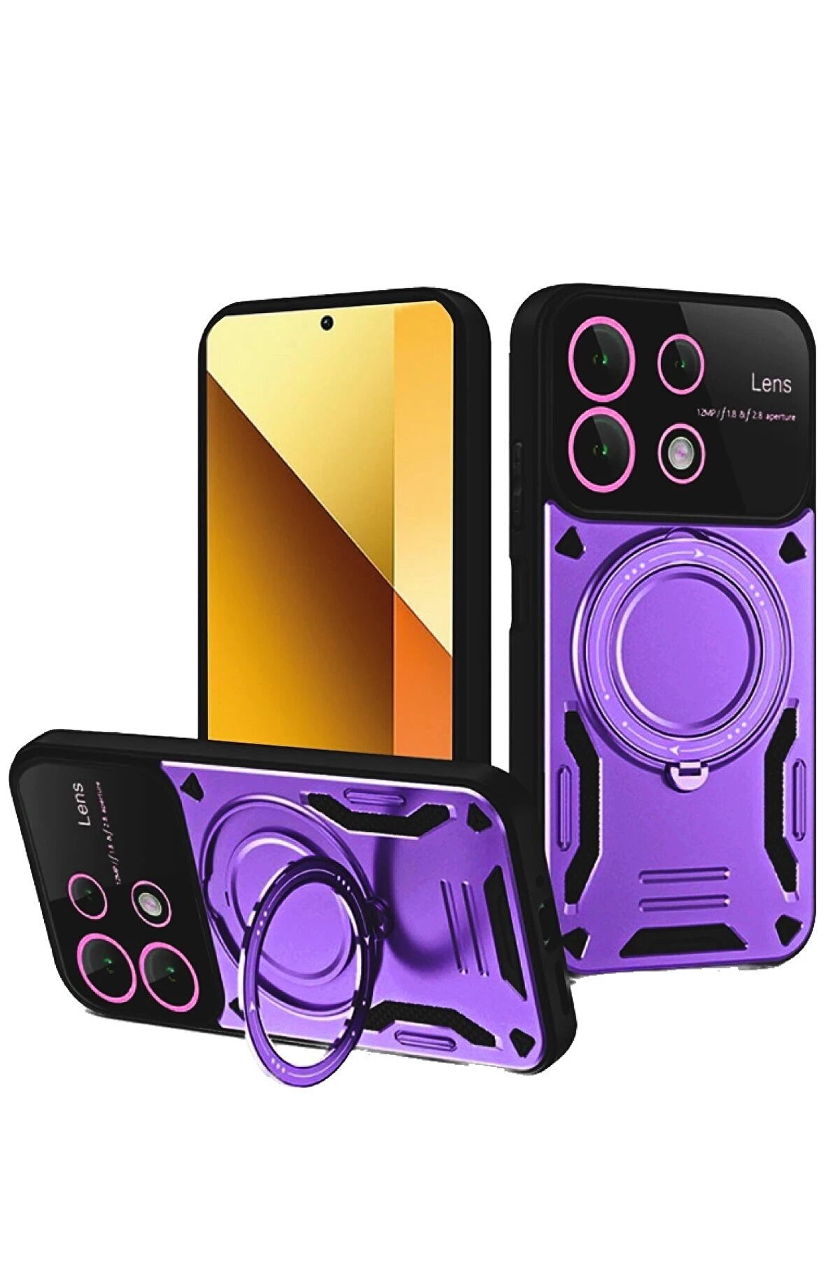 CepteToptan Xiaomi Redmi Note 13 4G Kılıf Joy Lens Standlı Kapak - Mor - DROPX7522-7182