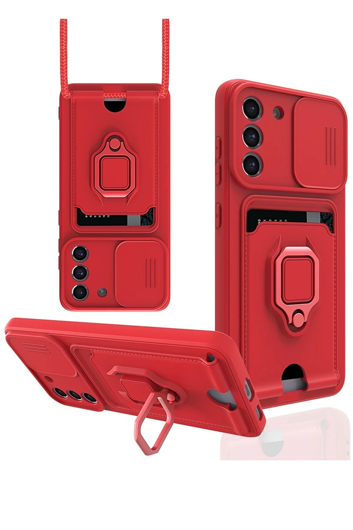 CepteToptan Samsung Galaxy S21 FE Kılıf Zuma Kartvizitli Yüzüklü Silikon - Kırmızı - DROPX9886-8167