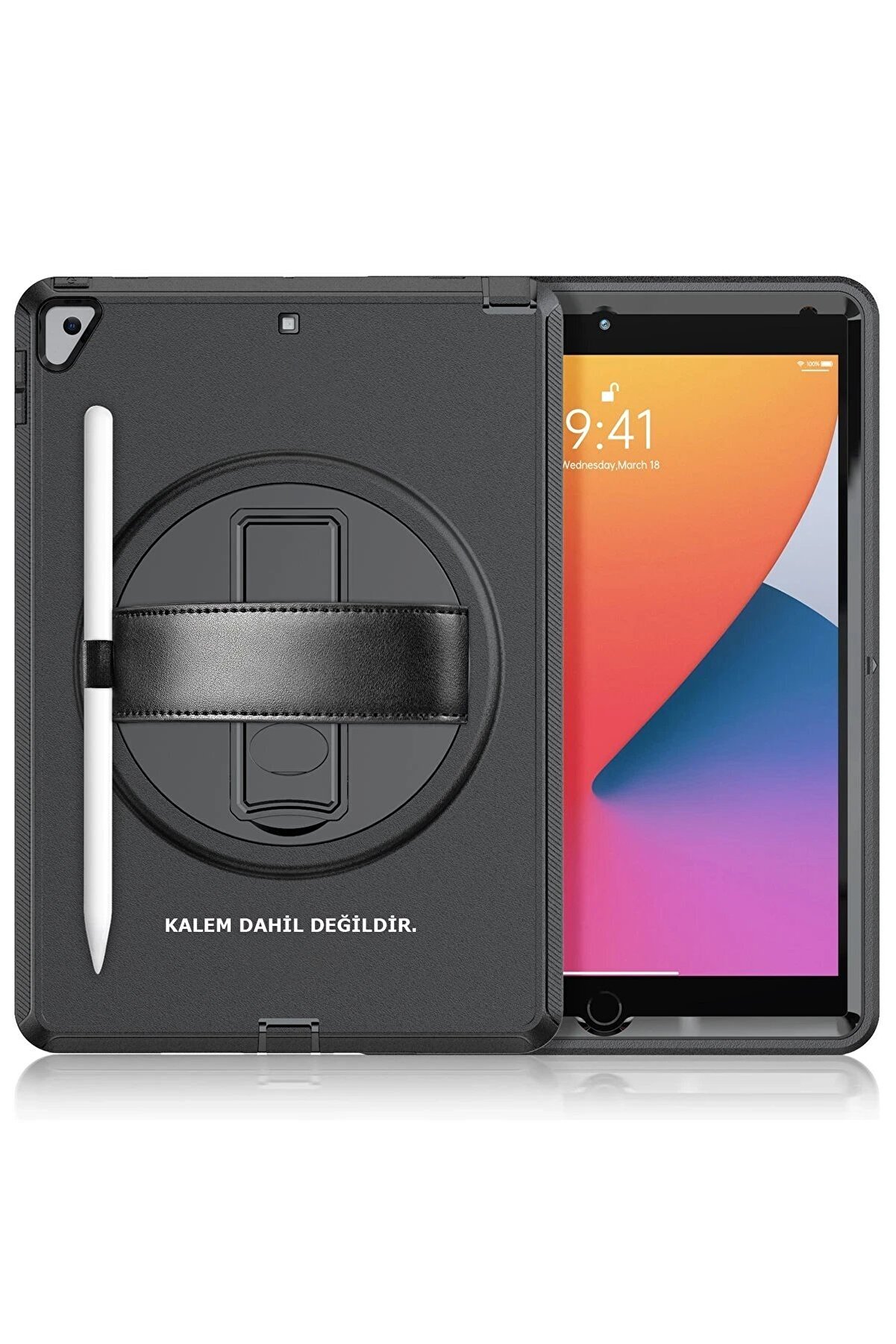 CepteToptan iPad 10.2 (7.nesil) Kılıf Hand Strap Tablet Kılıfı - Siyah - DROPX7677-8619
