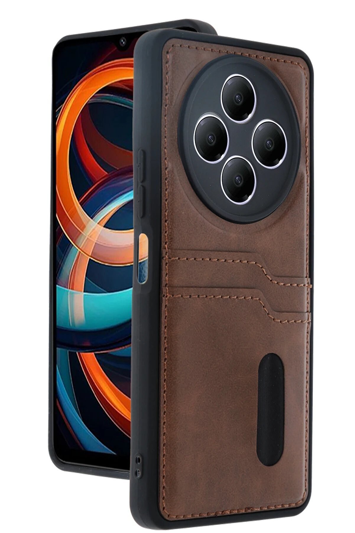 CepteToptan Xiaomi Redmi 14C Kılıf Sara Kartvizitli Deri Kılıf - Taba - DROPX8600-4241