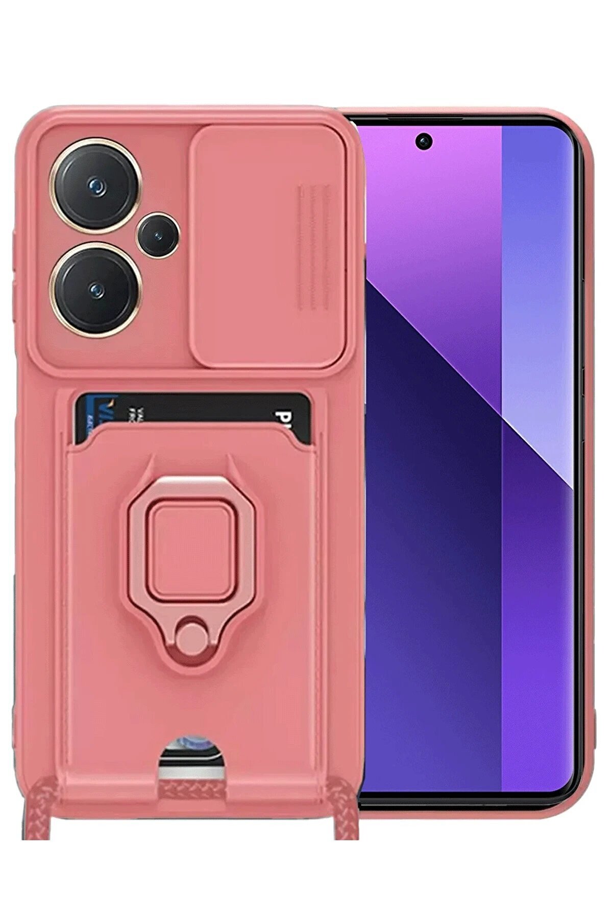 CepteToptan Xiaomi Redmi Note 13 Pro Plus Kılıf Zuma Kartvizitli Yüzüklü Silikon - Pemb - DROPX5532-2337