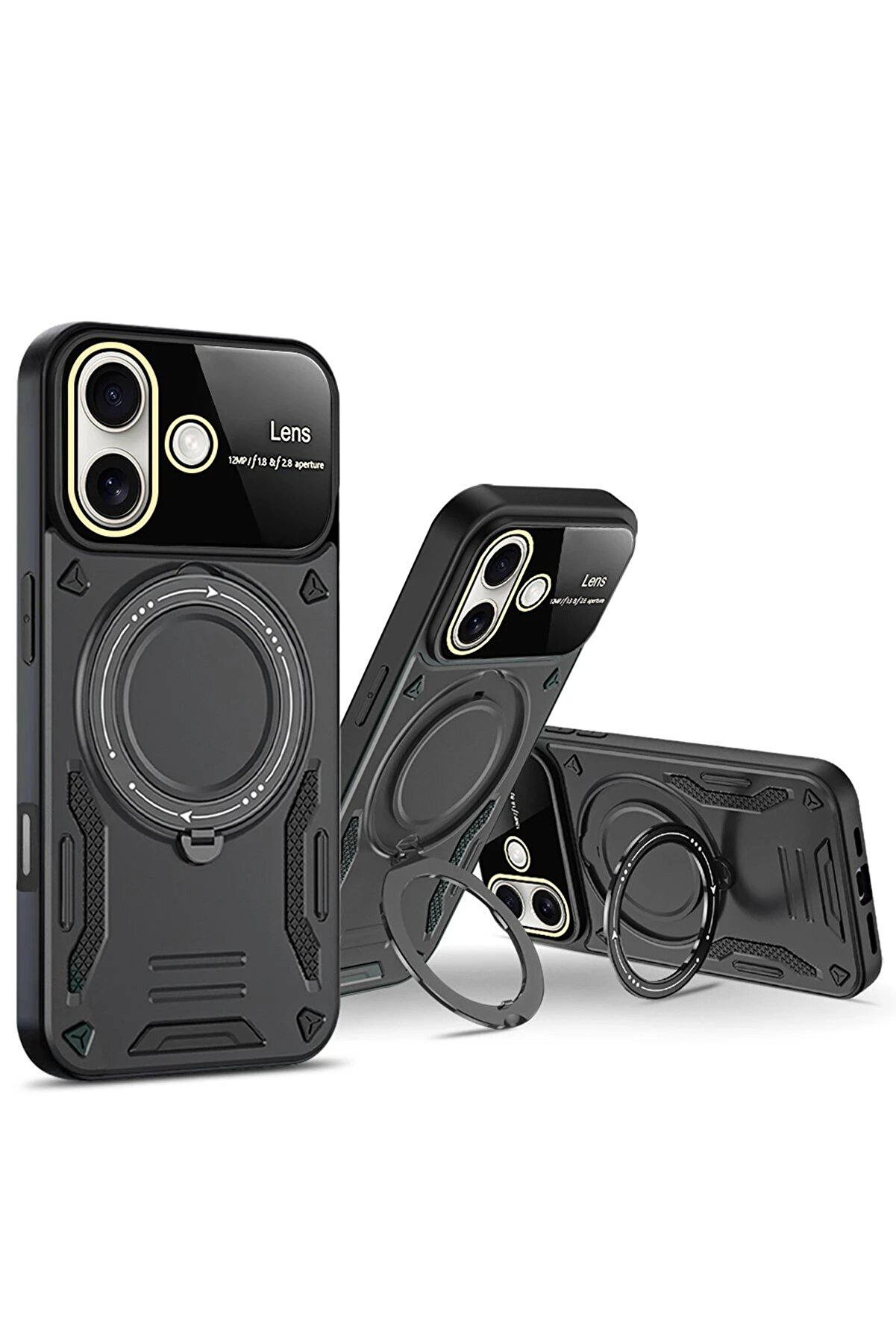 İphone 16 Kılıf Joy Lens Standlı Kapak - Si̇yah - Dropx2887-3202