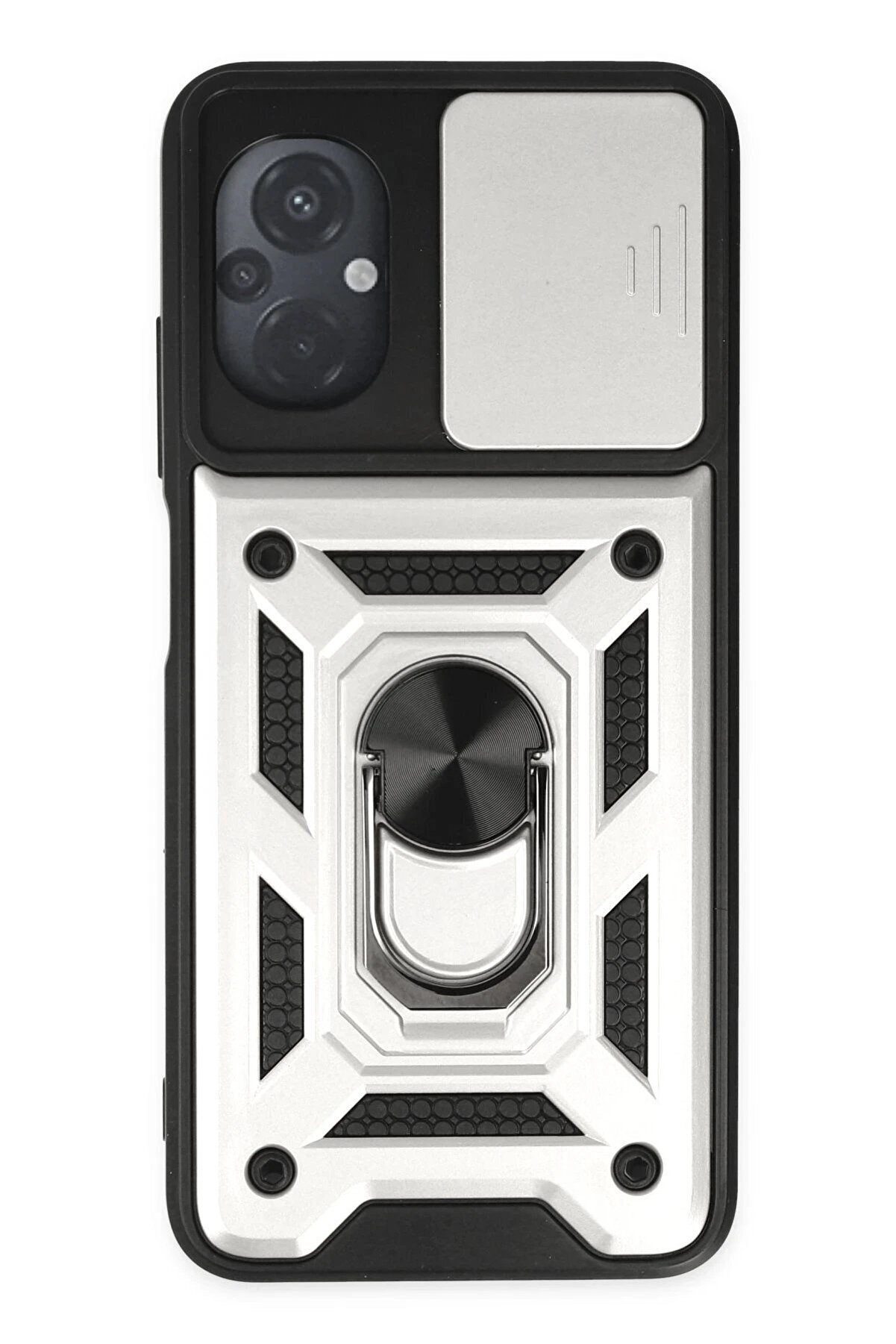 CepteToptan Xiaomi Poco M5 Kılıf Pars Lens Yüzüklü Silikon - Gümüş - DROPX3933-6761