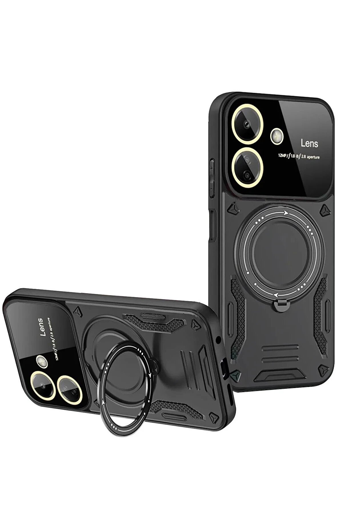 CepteToptan Xiaomi Redmi 13C Kılıf Joy Lens Standlı Kapak - Siyah - DROPX1745-5777