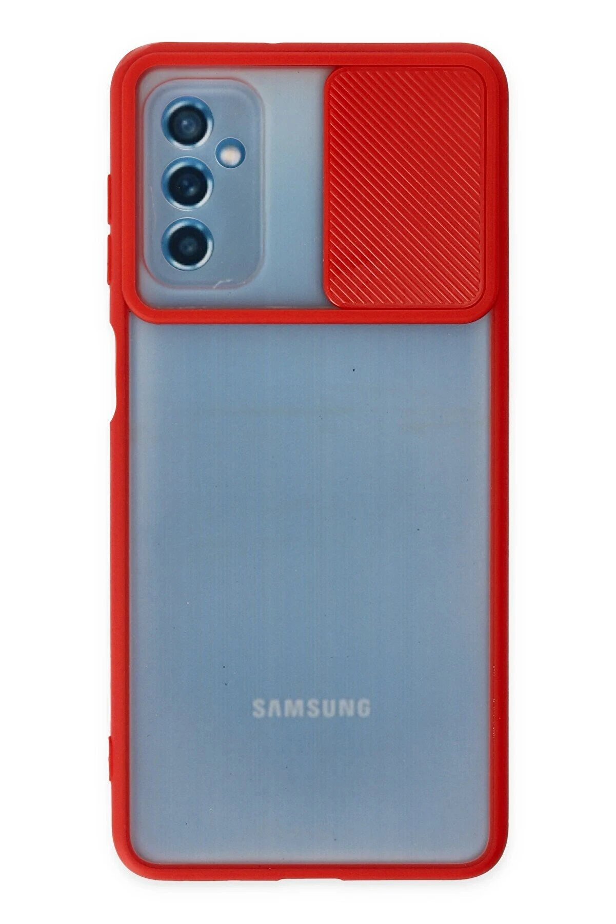 CepteToptan Samsung Galaxy M52 5G Kılıf Palm Buzlu Kamera Sürgülü Silikon - Kırmızı - DROPX9137-4948