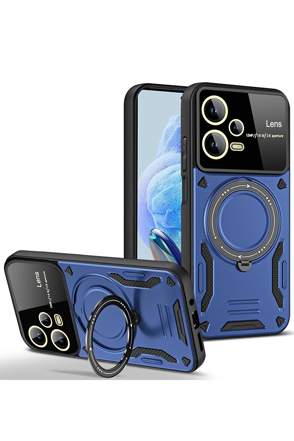 CepteToptan Xiaomi Redmi Note 12 Pro 5G Kılıf Joy Lens Standlı Kapak - Lacivert - DROPX2605-3545