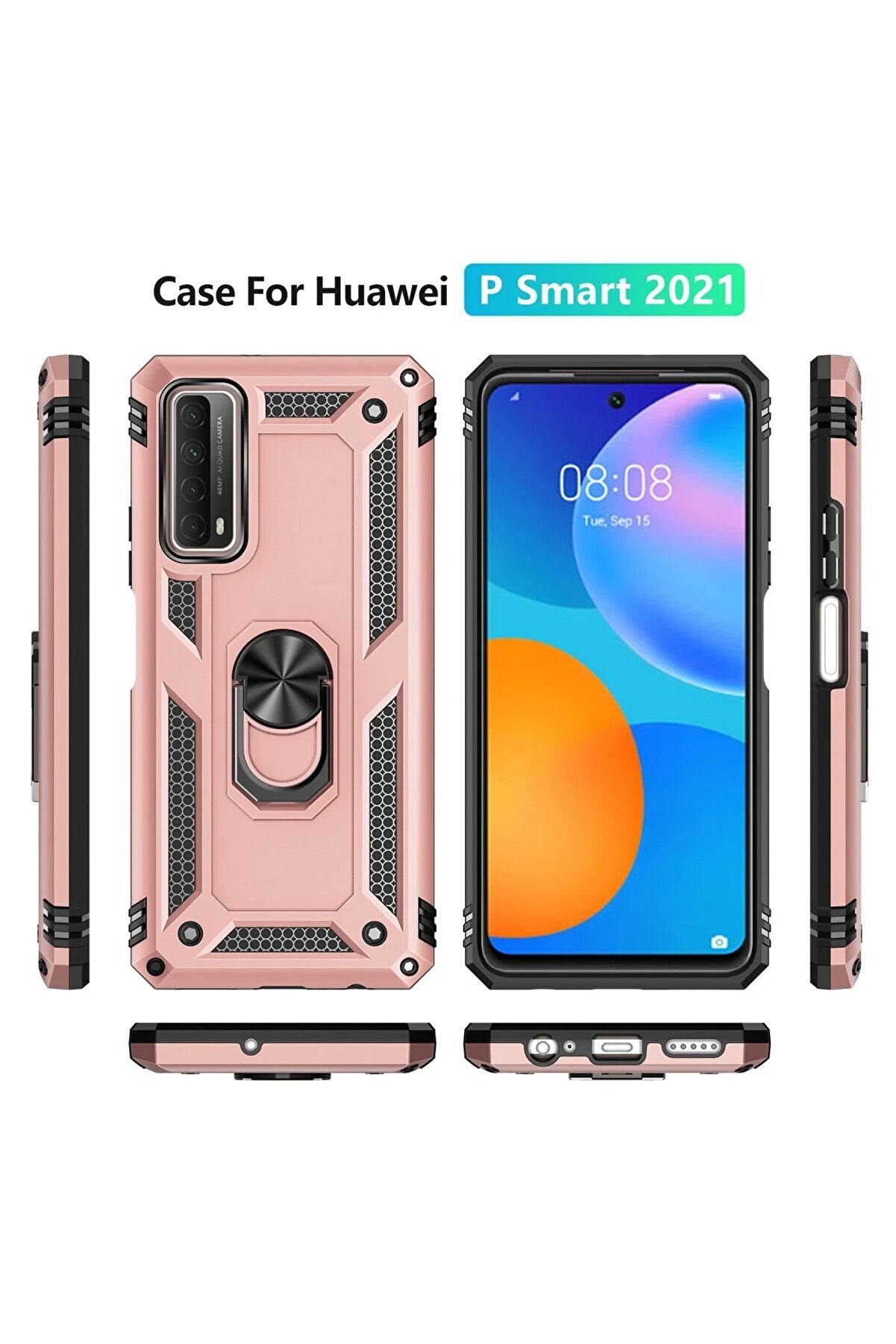 Huawei̇ P Smart 2021 Kılıf Sofya Yüzüklü Si̇li̇kon Kapak - Rose - Dropx6152-7206