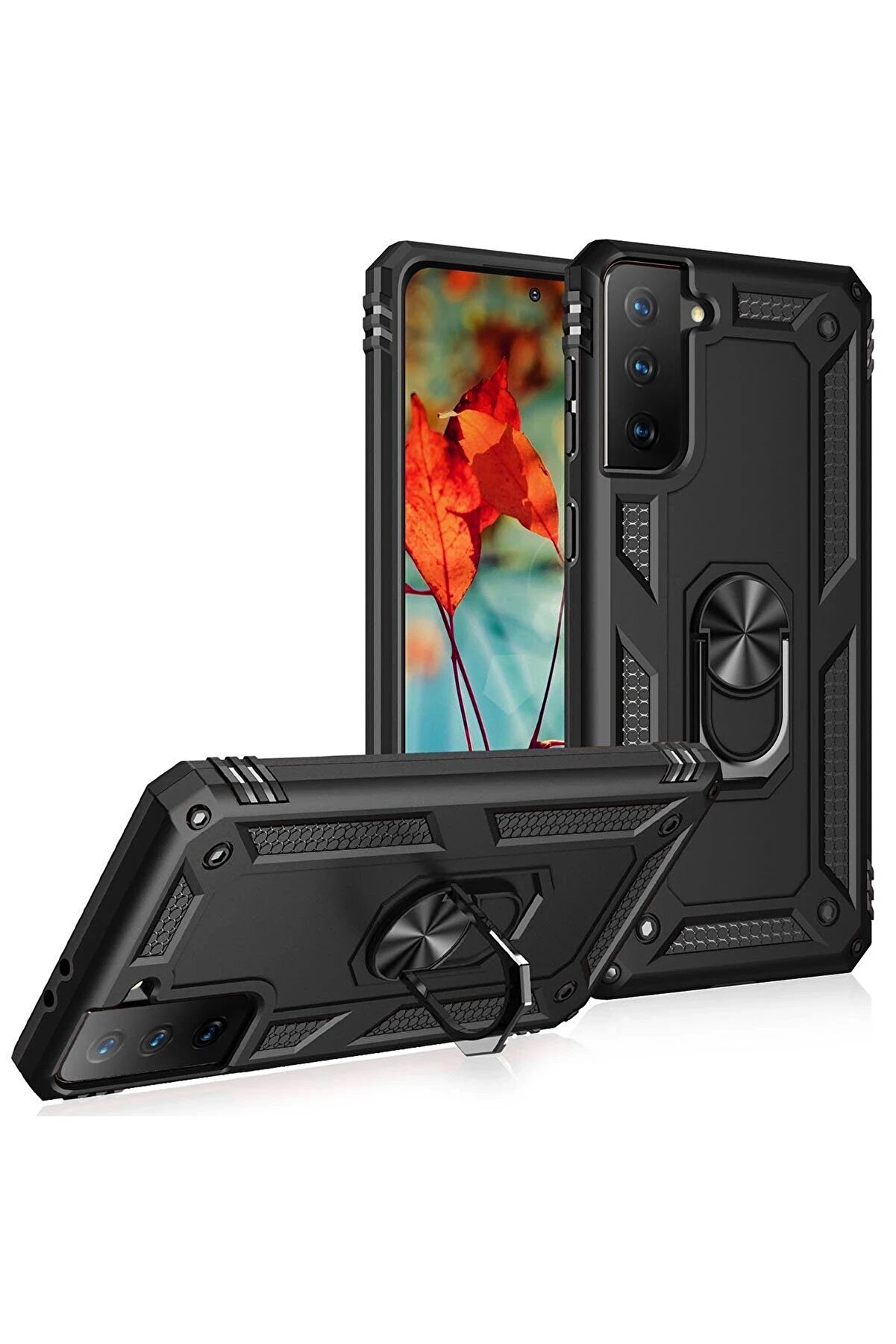 Samsung Galaxy S21 Kılıf Sofya Yüzüklü Si̇li̇kon Kapak - Si̇yah - Dropx4682-2406