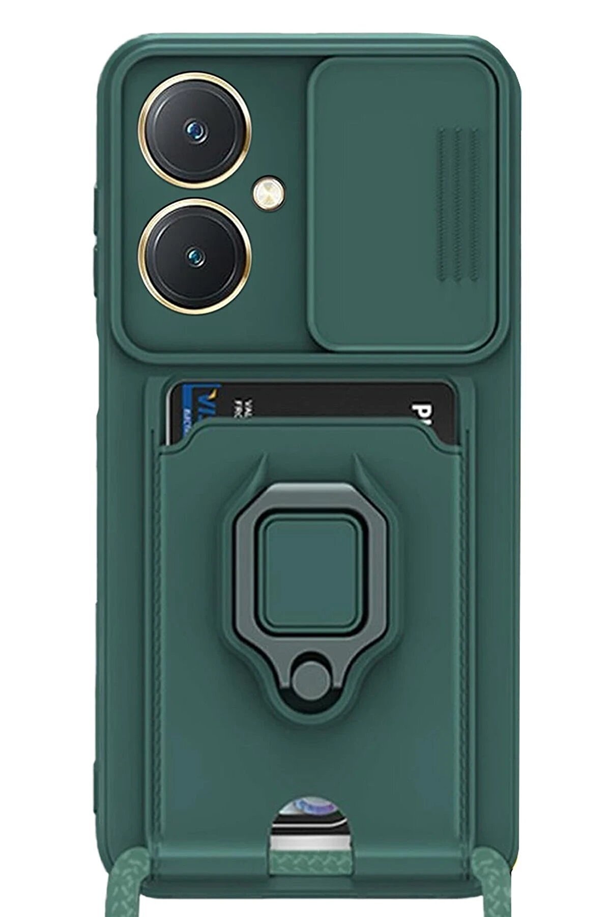 CepteToptan Vivo Y27 Kılıf Zuma Kartvizitli Yüzüklü Silikon - Yeşil - DROPX3574-5380