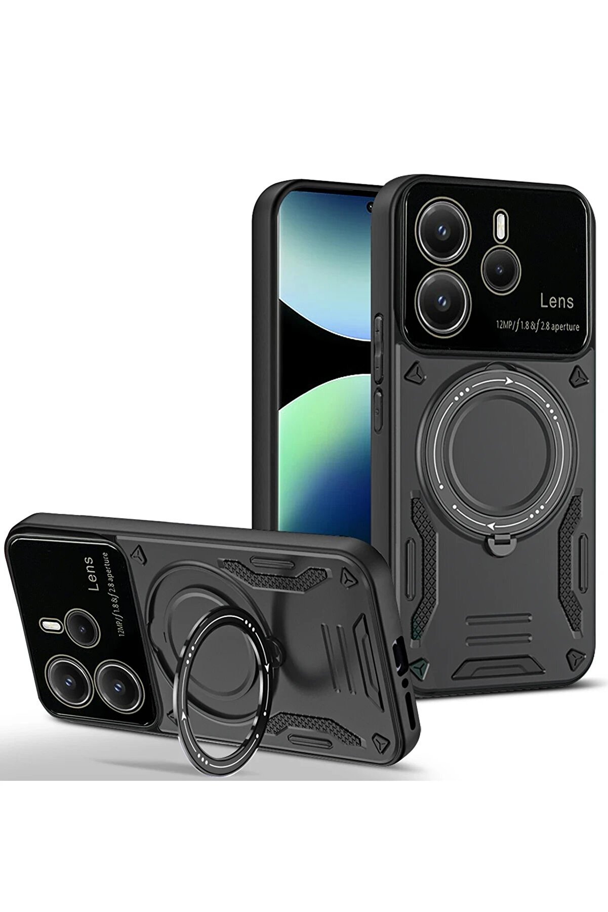 CepteToptan Xiaomi Redmi Note 14 4G Kılıf Joy Lens Standlı Kapak - Siyah - DROPX9152-6211