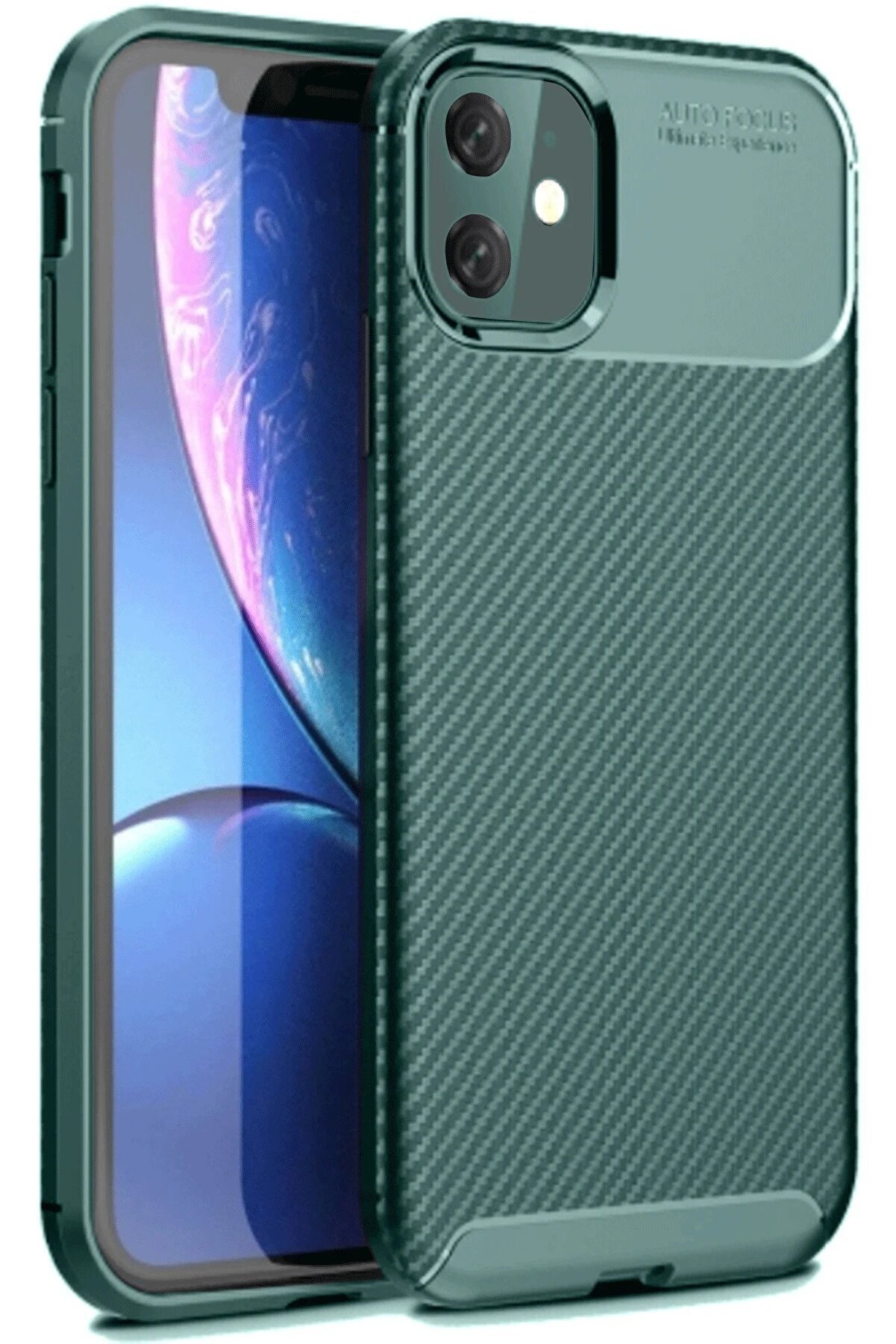 CepteToptan iPhone 11 Kılıf Auto Focus Karbon Kapak - Koyu Yeşil - DROPX5012-3909