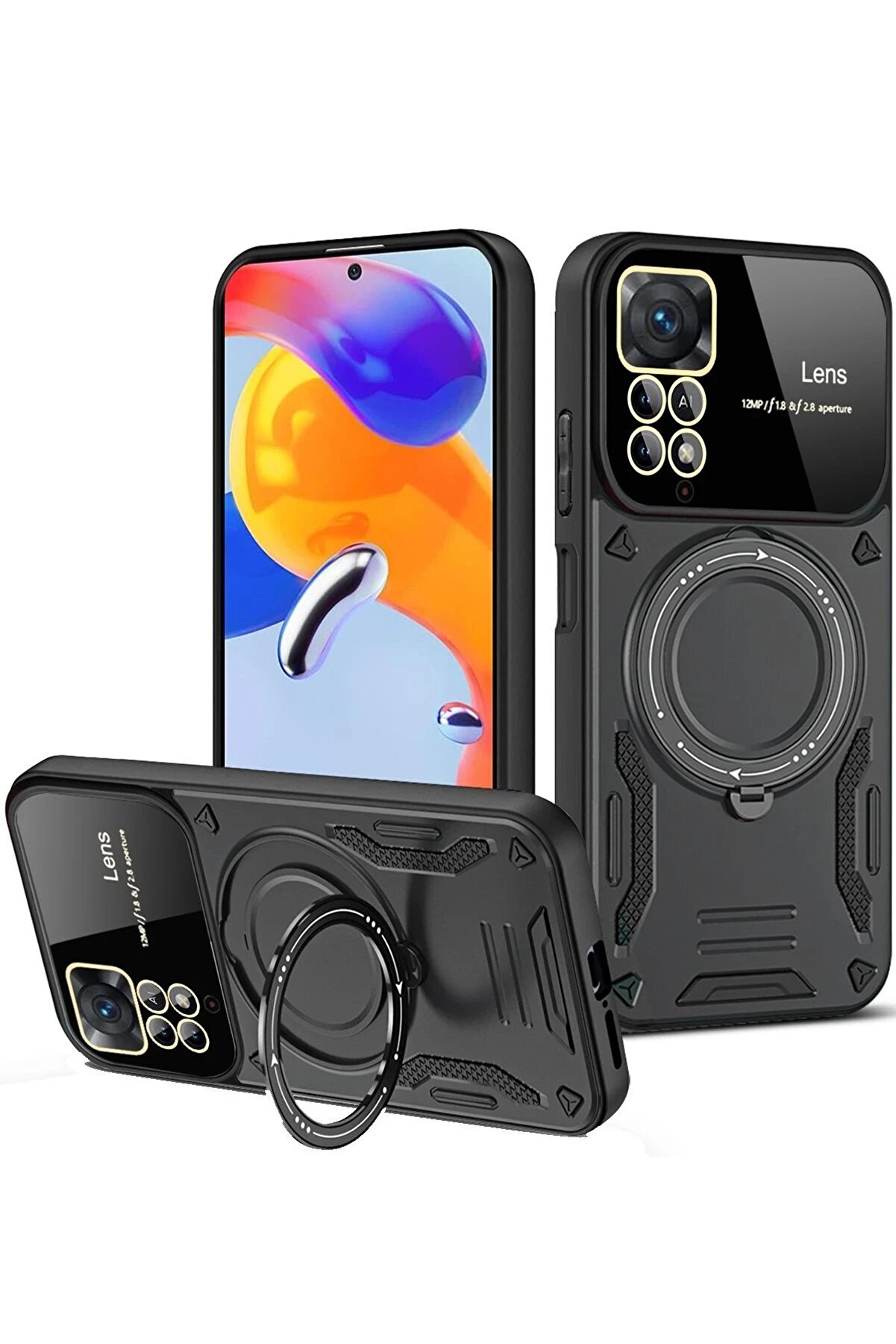 CepteToptan Xiaomi Redmi Note 12 Pro 4G Kılıf Joy Lens Standlı Kapak - Siyah - DROPX9763-5344