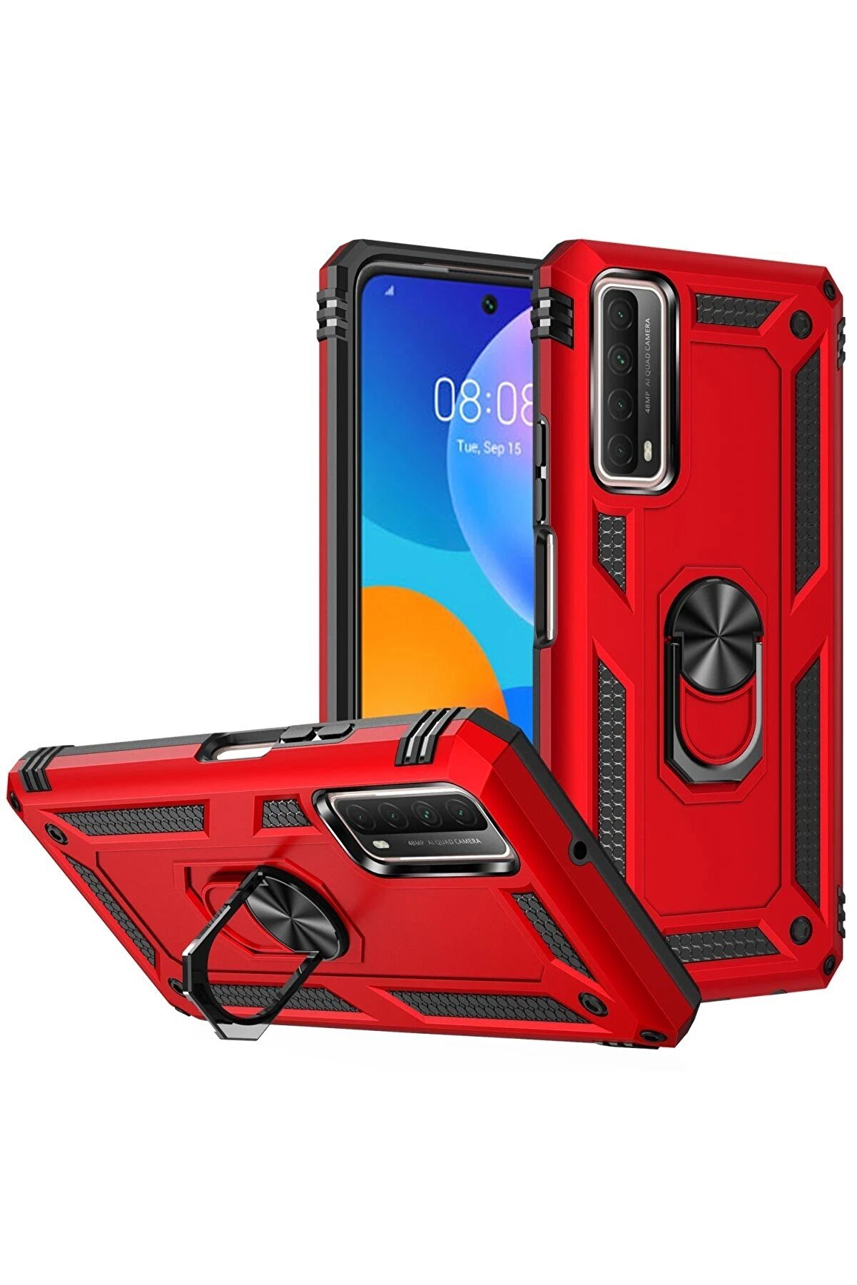 Huawei̇ P Smart 2021 Kılıf Sofya Y&uuml;z&uuml;kl&uuml; Si̇li̇kon Kapak - Kırmızı - Dropx4389-7369