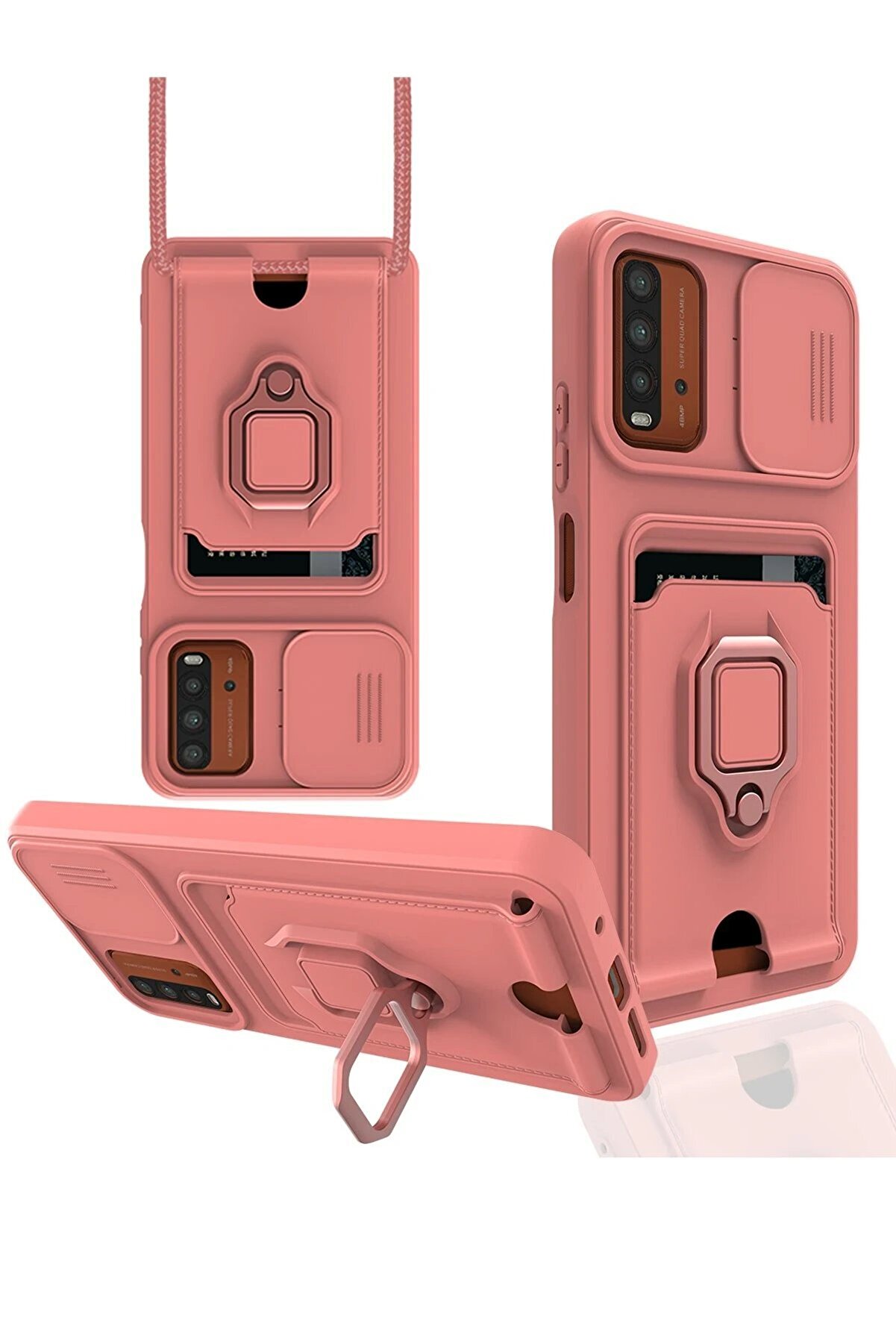 Xi̇aomi̇ Redmi̇ 9T Kılıf Zuma Kartvi̇zi̇tli̇ Yüzüklü Si̇li̇kon - Pembe - Dropx4040-1677
