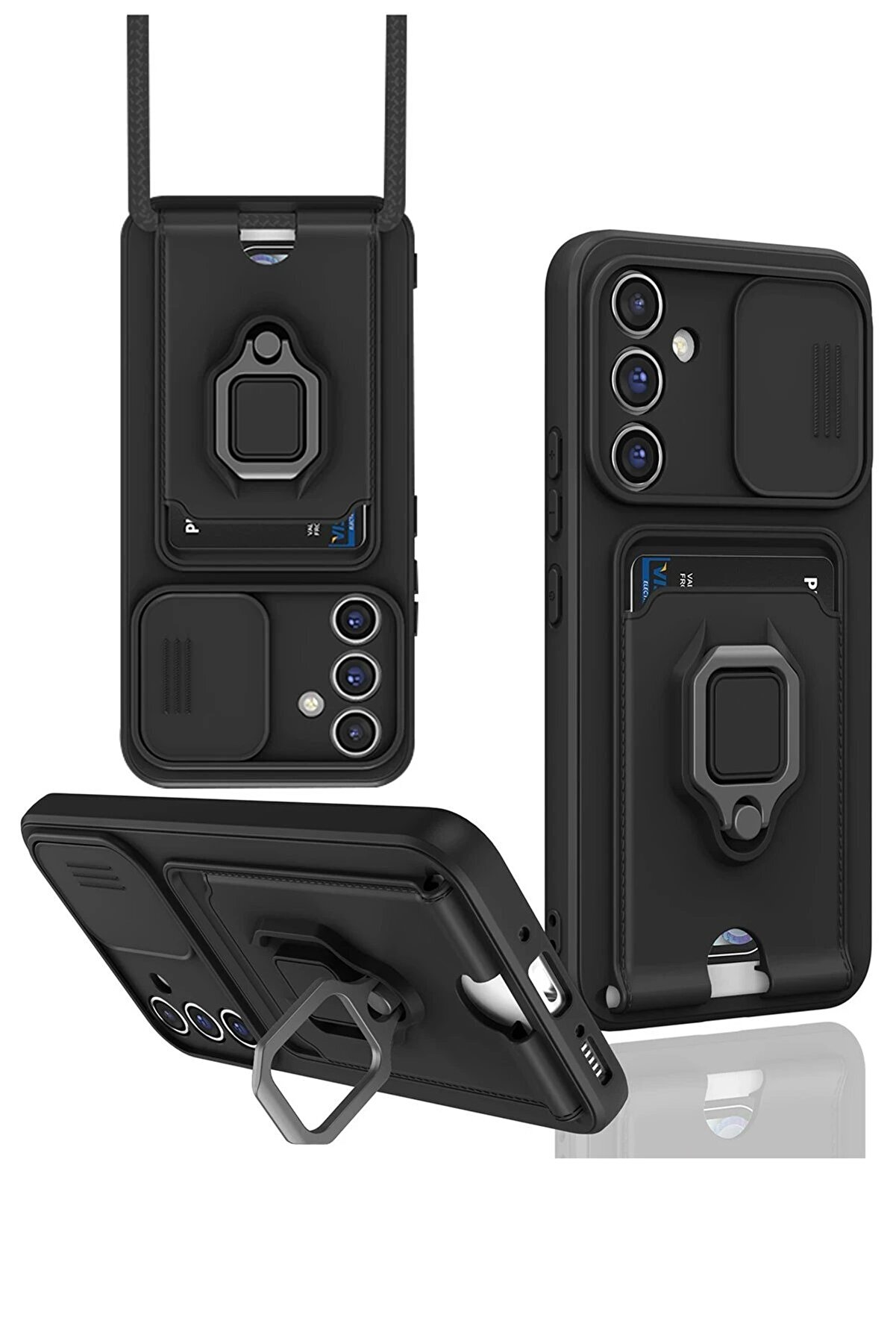 CepteToptan Samsung Galaxy S23 FE Kılıf Zuma Kartvizitli Yüzüklü Silikon - Siyah - DROPX2979-7582