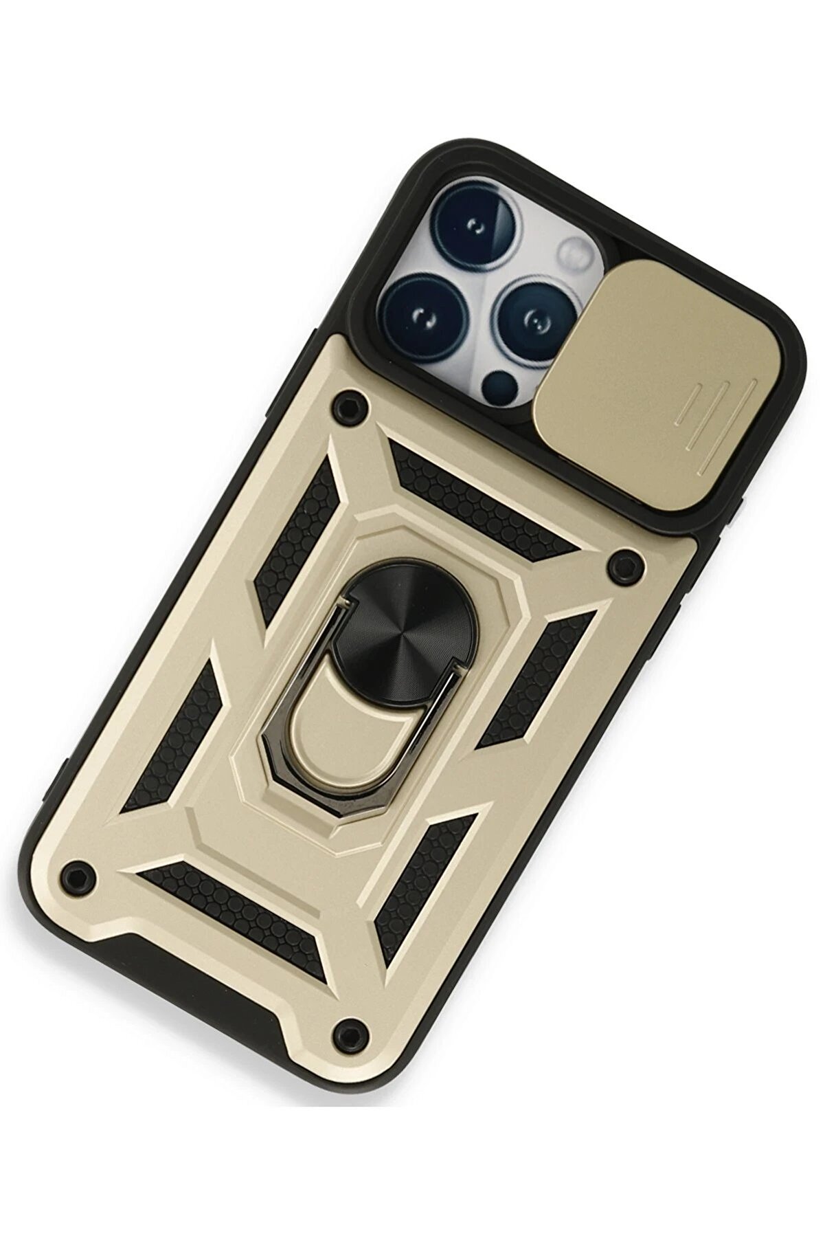 İphone 15 Pro Max Kılıf Pars Lens Yüzüklü Si̇li̇kon - Gold - Dropx9204-1315