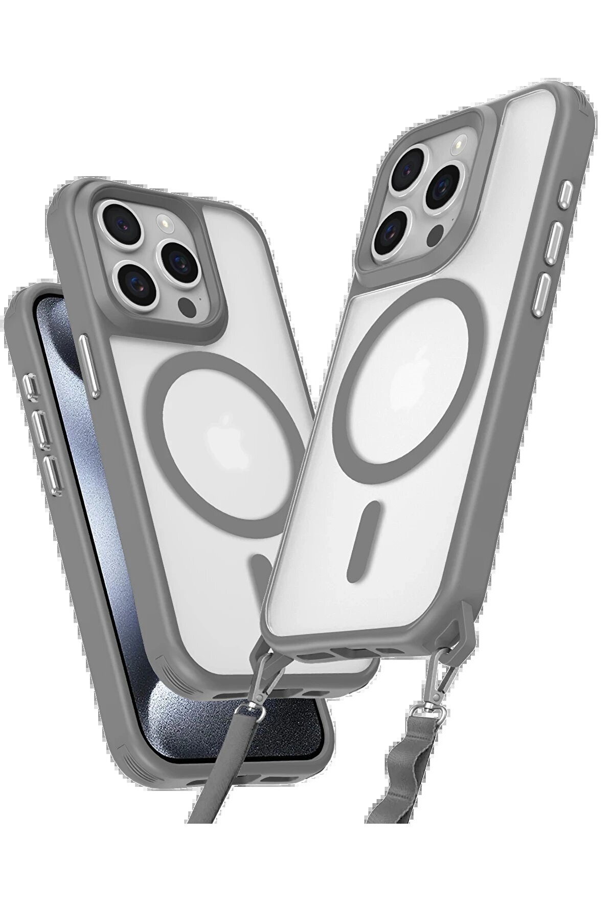 CepteToptan iPhone 15 Pro Max Kılıf Enka Magsafe Silikon Kılıf - Titan Gri - DROPX9287-9674