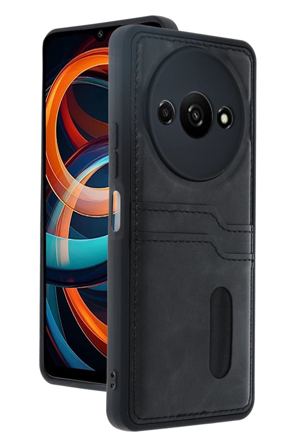 CepteToptan Xiaomi Redmi A3 4G Kılıf Sara Kartvizitli Deri Kılıf - Siyah - DROPX7081-5752