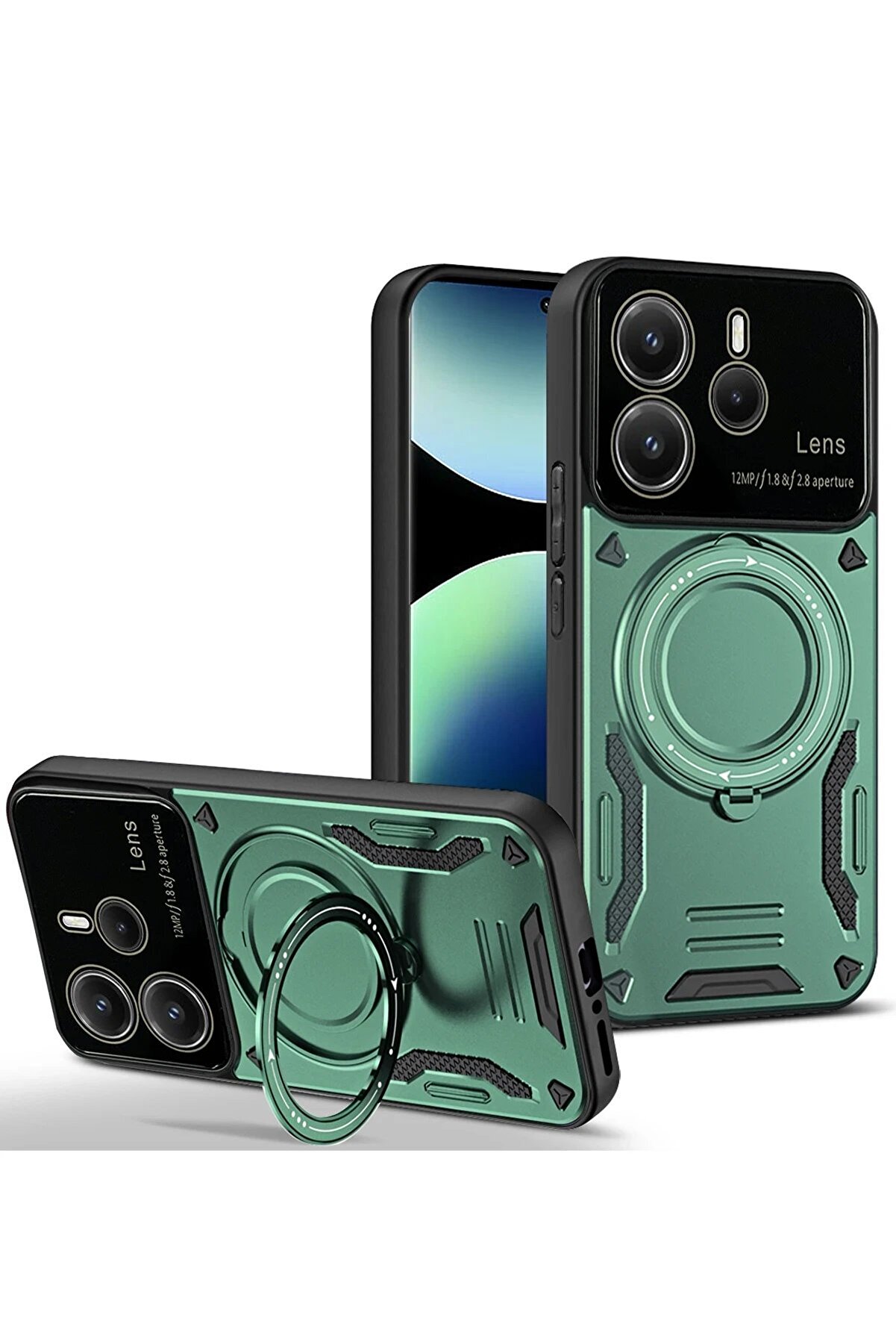 CepteToptan Xiaomi Redmi Note 14 4G Kılıf Joy Lens Standlı Kapak - Koyu Yeşil - DROPX1728-3616