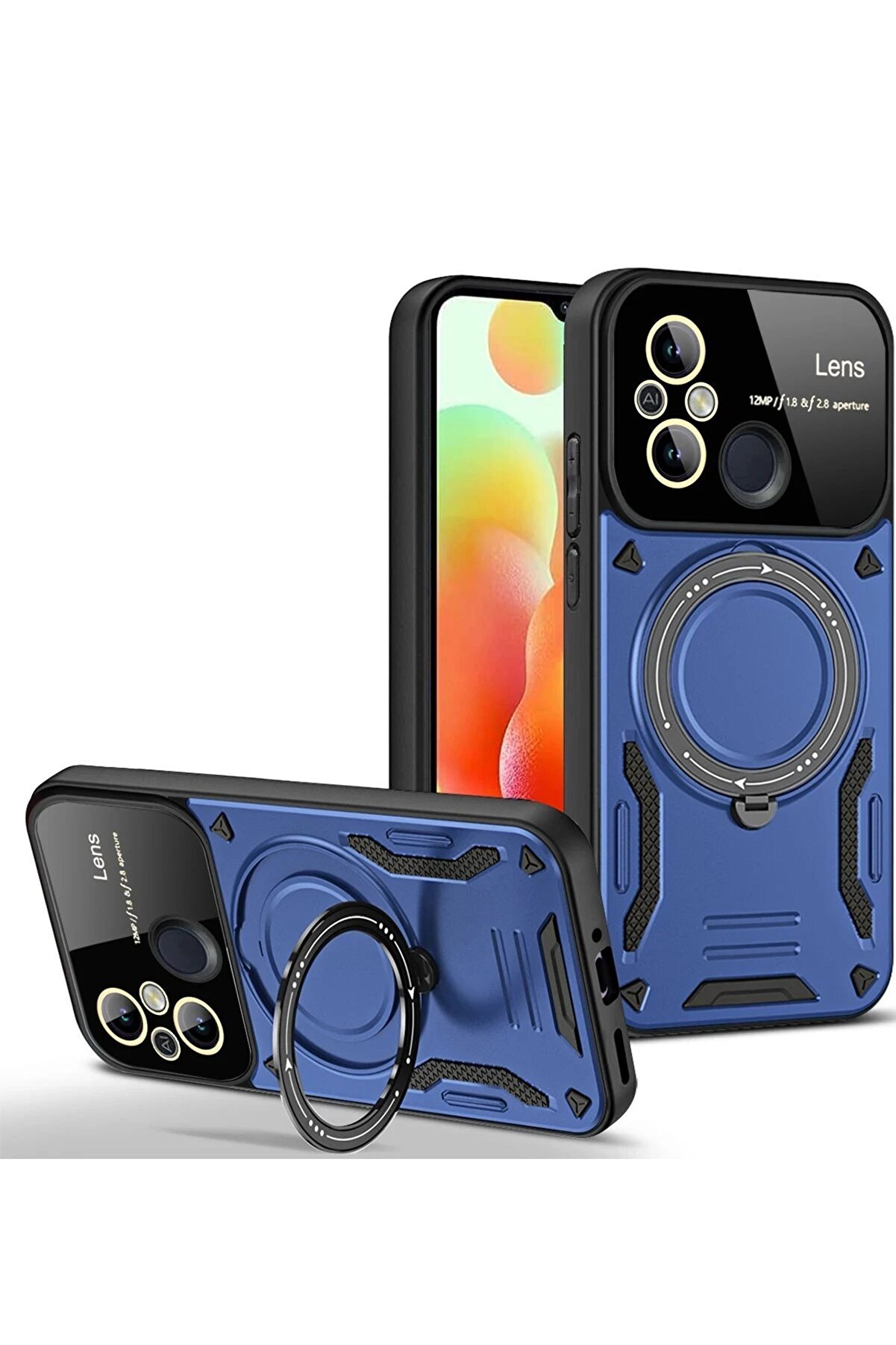 CepteToptan Xiaomi Redmi 12C Kılıf Joy Lens Standlı Kapak - Lacivert - DROPX1609-6038