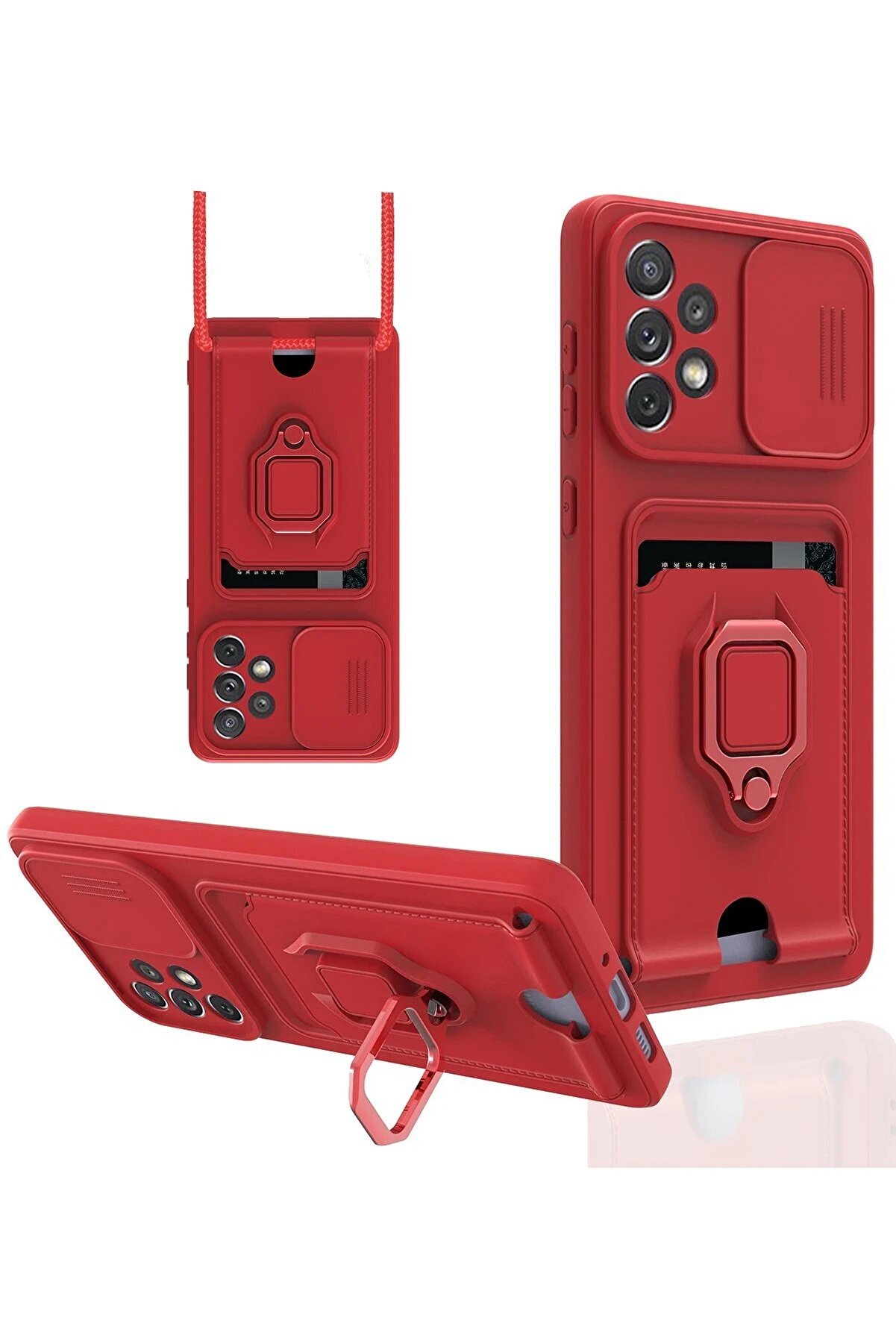 CepteToptan Samsung Galaxy A73 5G Kılıf Zuma Kartvizitli Yüzüklü Silikon - Kırmızı - DROPX7798-4340