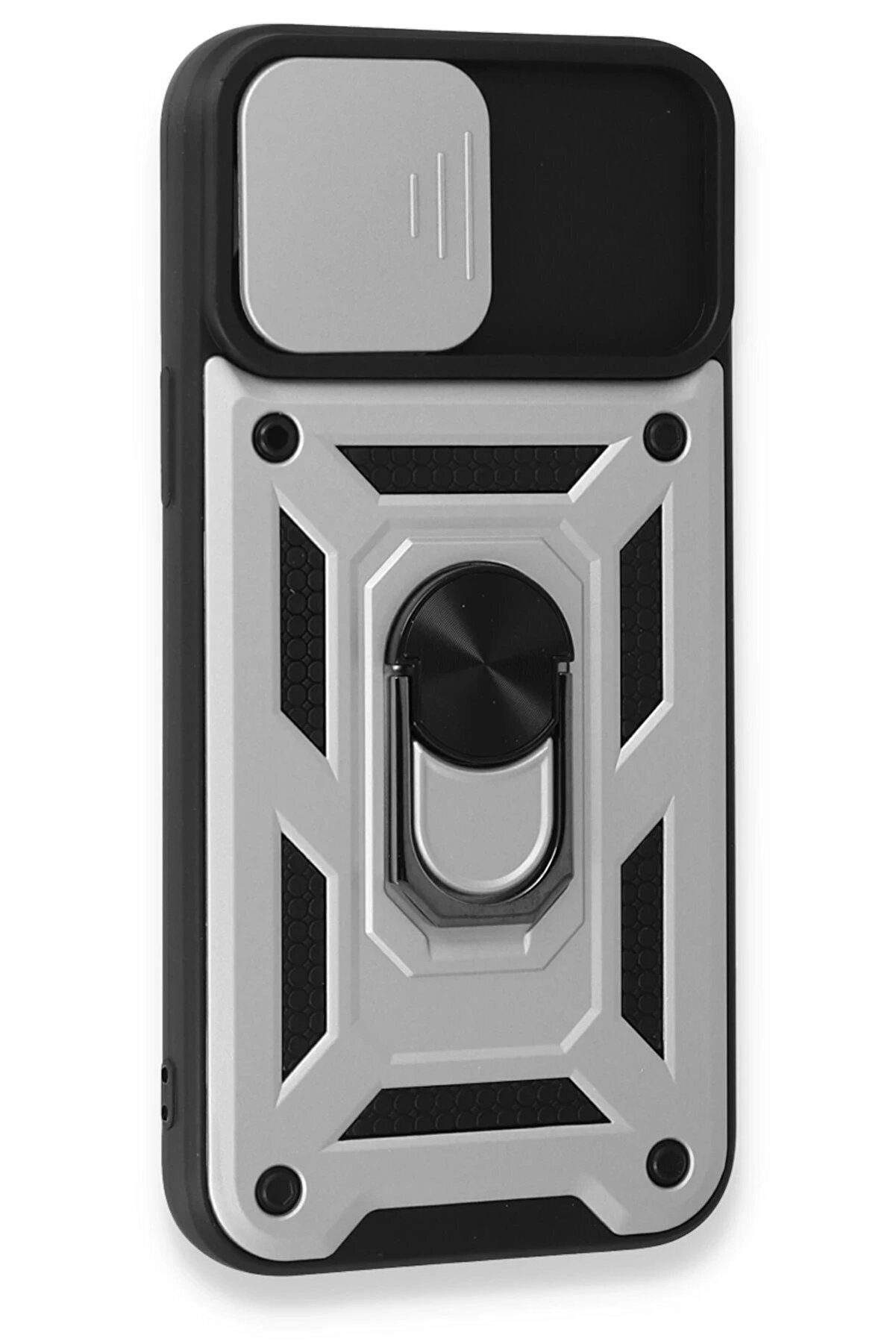 İphone 15 Pro Max Kılıf Pars Lens Yüzüklü Si̇li̇kon - Gümüş - Dropx9406-2066