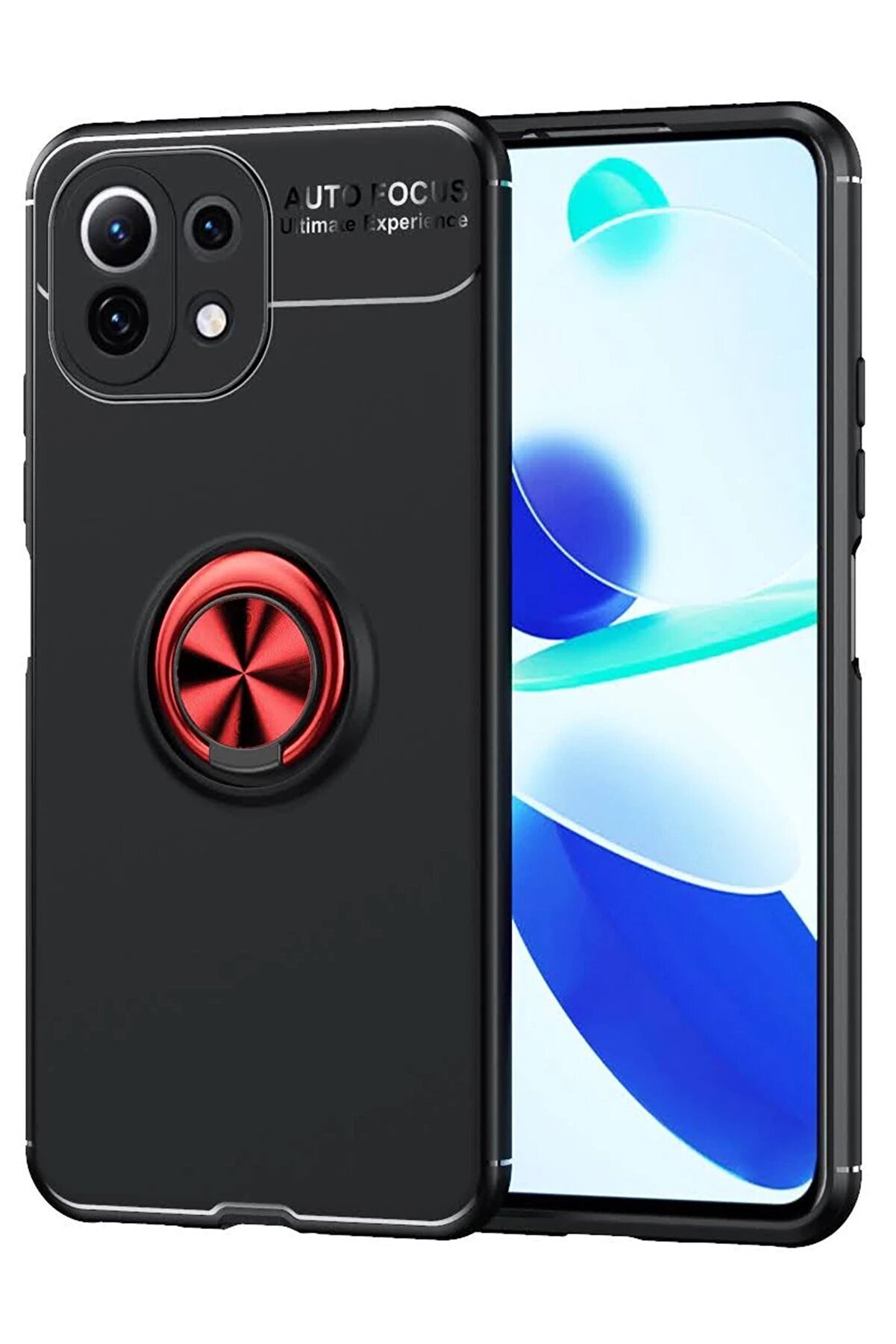 CepteToptan Xiaomi Mİ 11 Lite Kılıf Range Yüzüklü Silikon - Siyah-Kırmızı - DROPX3645-4419