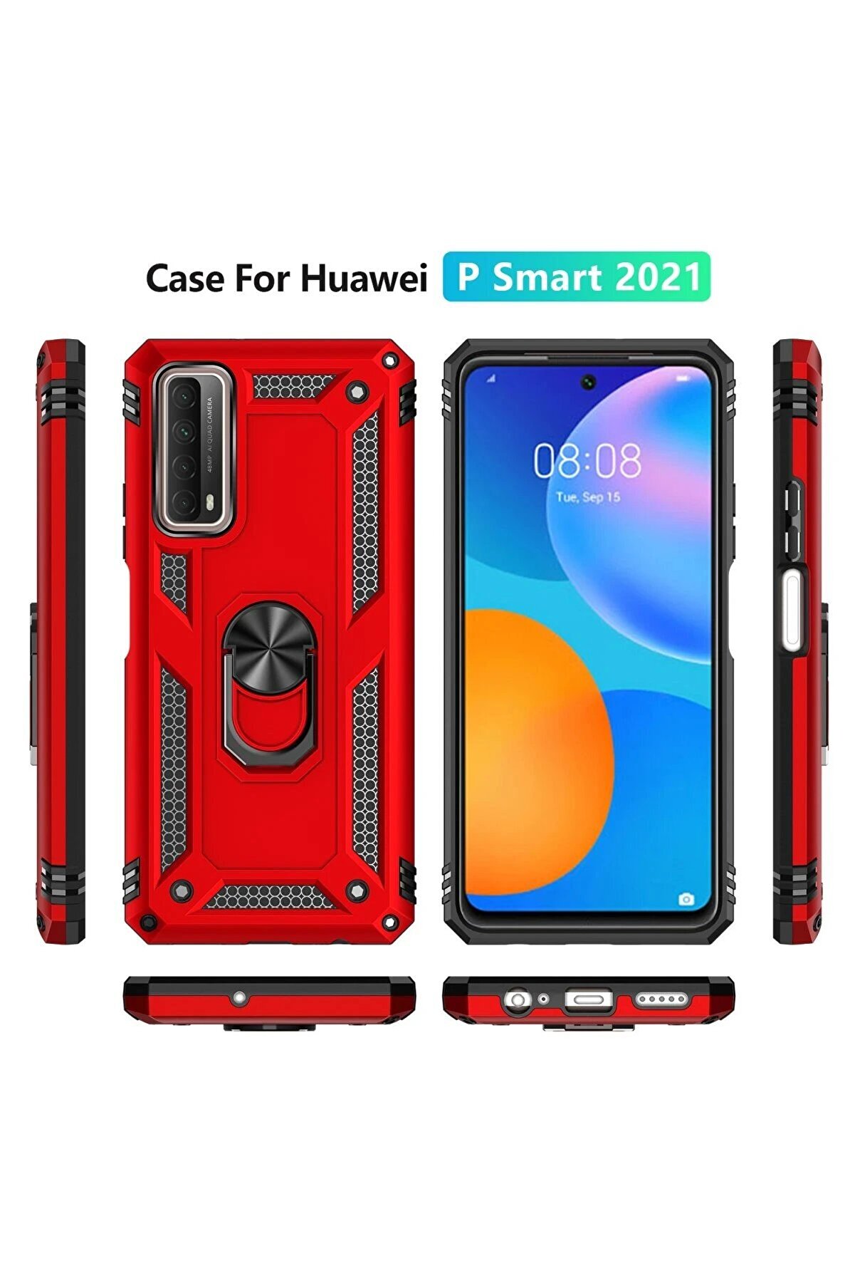Huawei̇ P Smart 2021 Kılıf Sofya Y&uuml;z&uuml;kl&uuml; Si̇li̇kon Kapak - Kırmızı - Dropx4389-7369