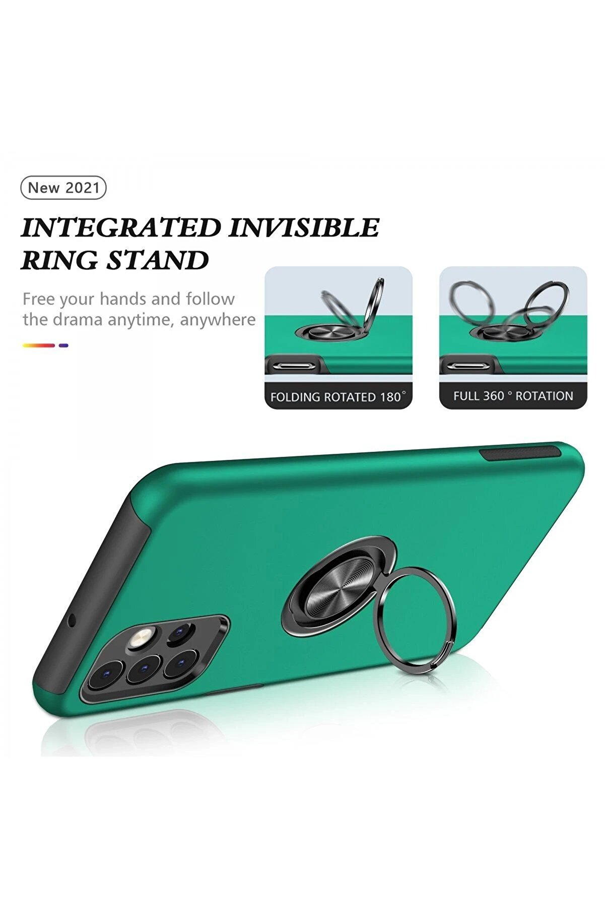 Samsung Galaxy A72 Kılıf Eli̇t Yüzüklü Kapak - Yeşi̇l - Dropx3706-1137
