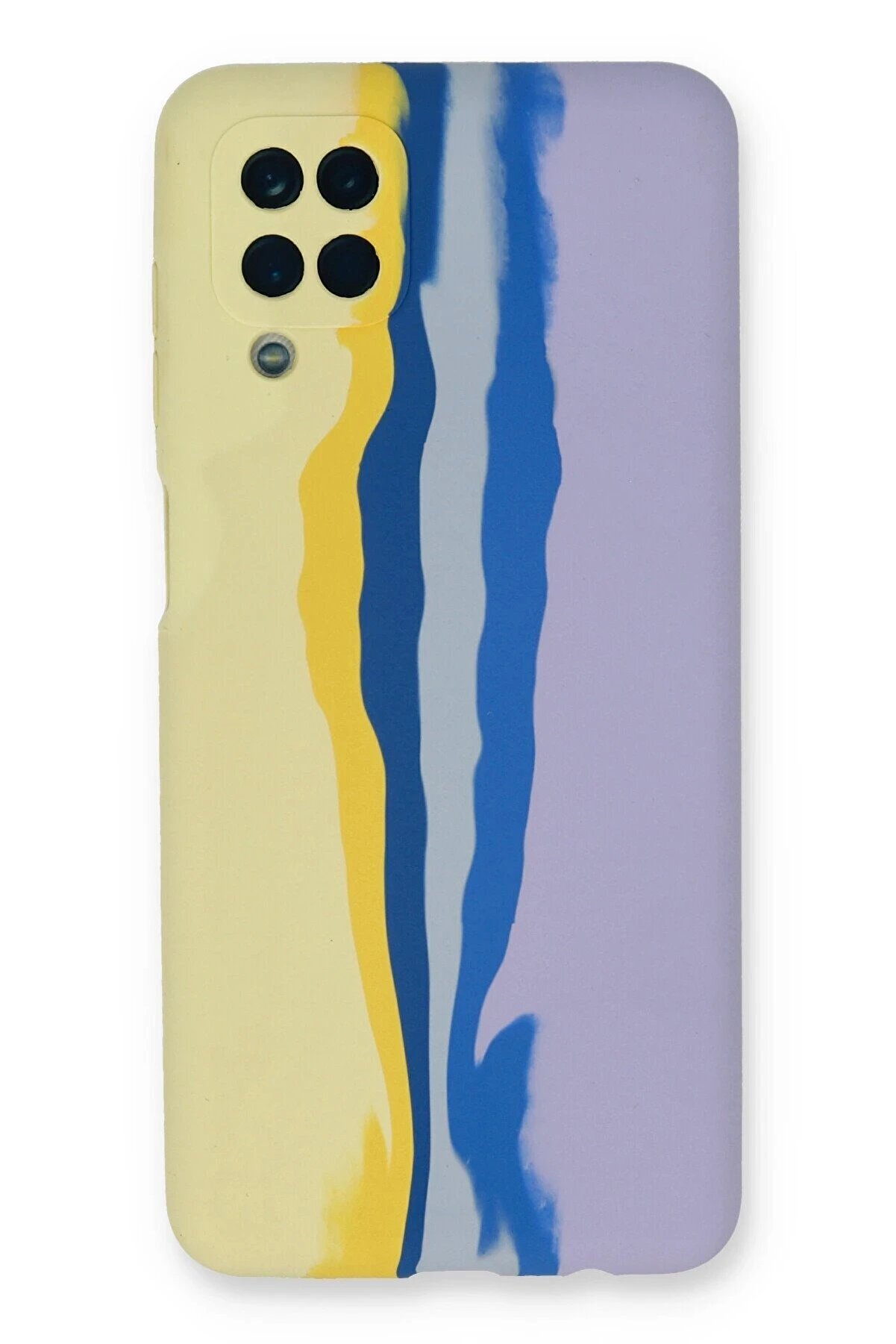 CepteToptan Samsung Galaxy A22 Kılıf Ebruli Lansman Silikon - Sarı-Lila - DROPX4175-2344