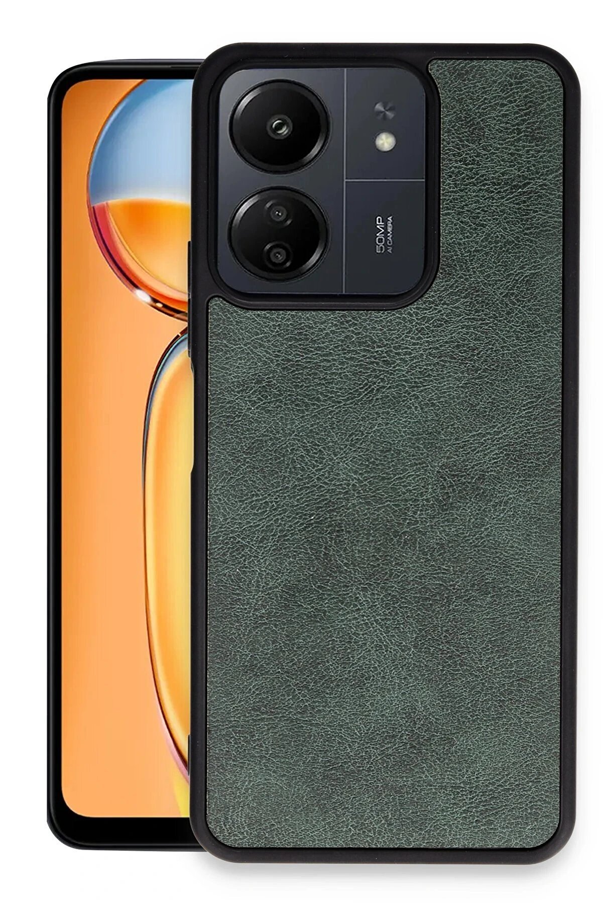 CepteToptan Xiaomi Redmi 13C Kılıf Aras Deri Kapak - Koyu Yeşil - DROPX3349-9616