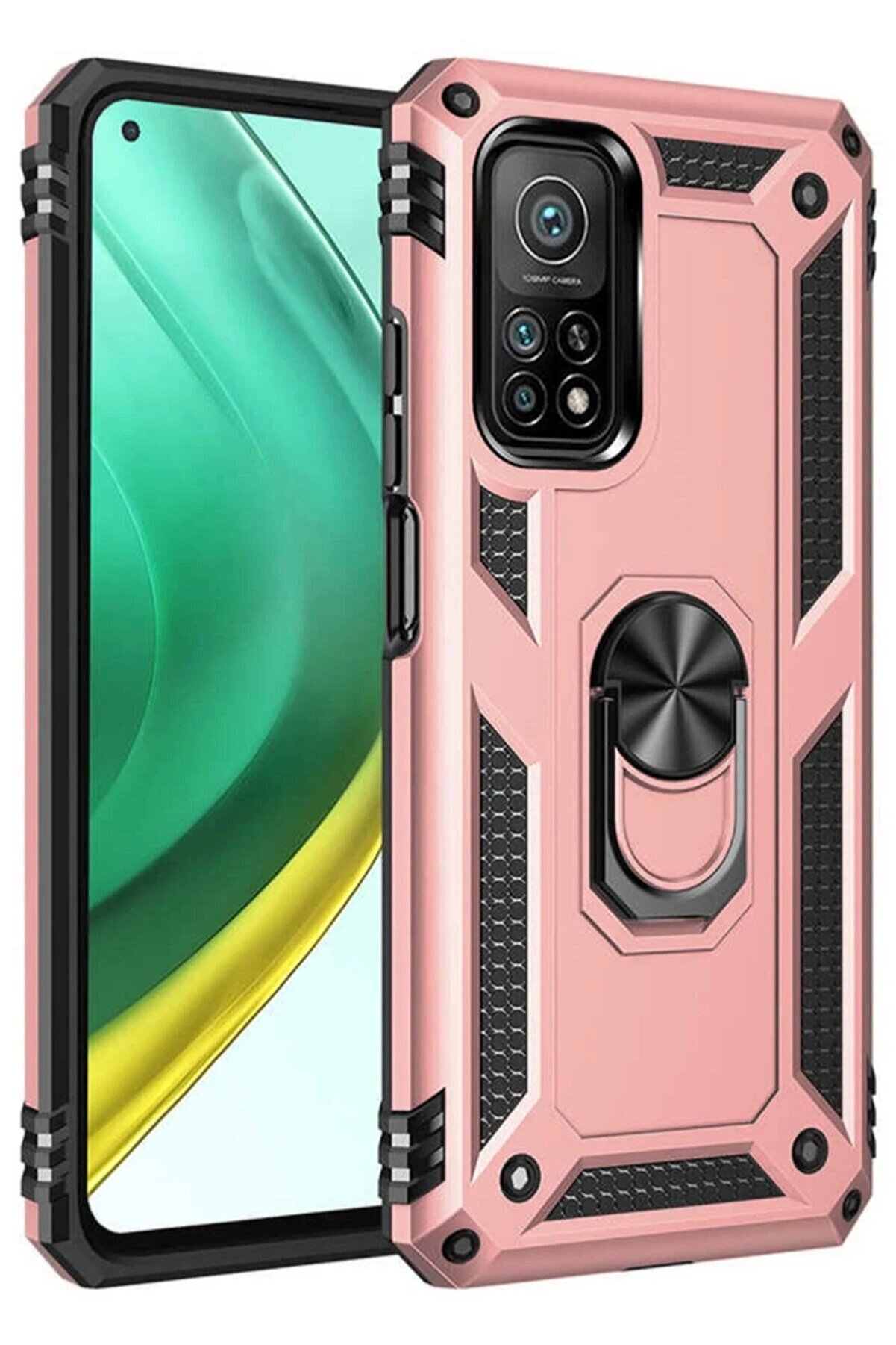 CepteToptan Xiaomi Mi 10T Pro Kılıf Sofya Yüzüklü Silikon Kapak - Rose - DROPX7456-3029