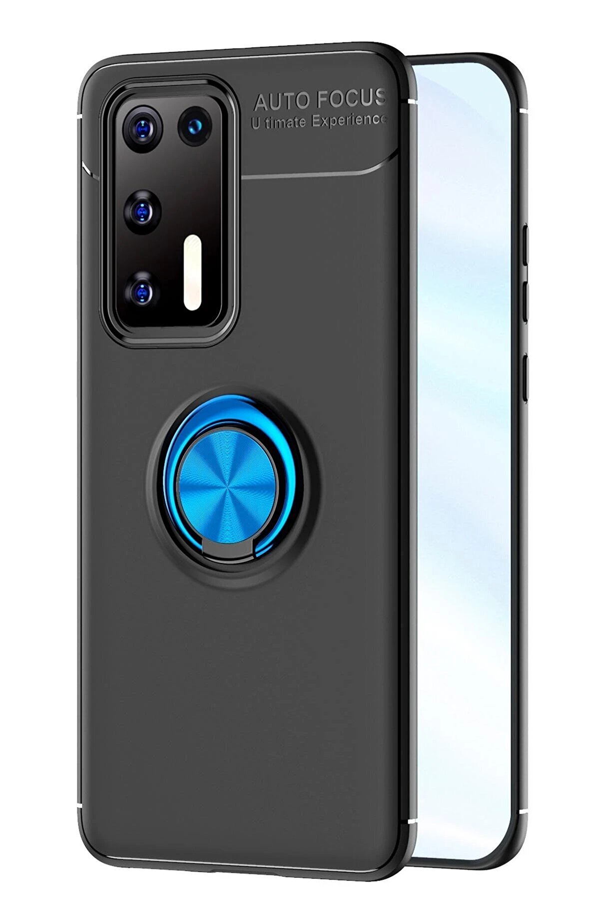 CepteToptan Huawei P40 Kılıf Range Yüzüklü Silikon - Siyah-Mavi - DROPX9108-2722