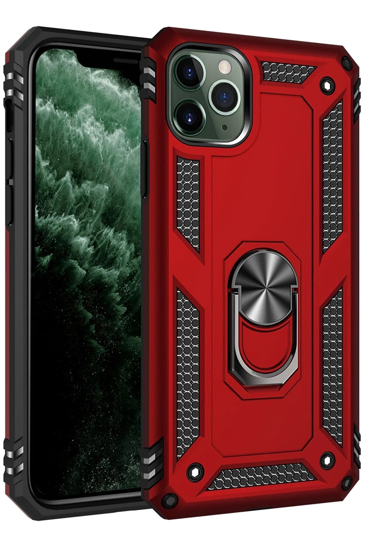 CepteToptan iPhone 11 Pro Kılıf Sofya Yüzüklü Silikon Kapak - Kırmızı - DROPX5294-2727